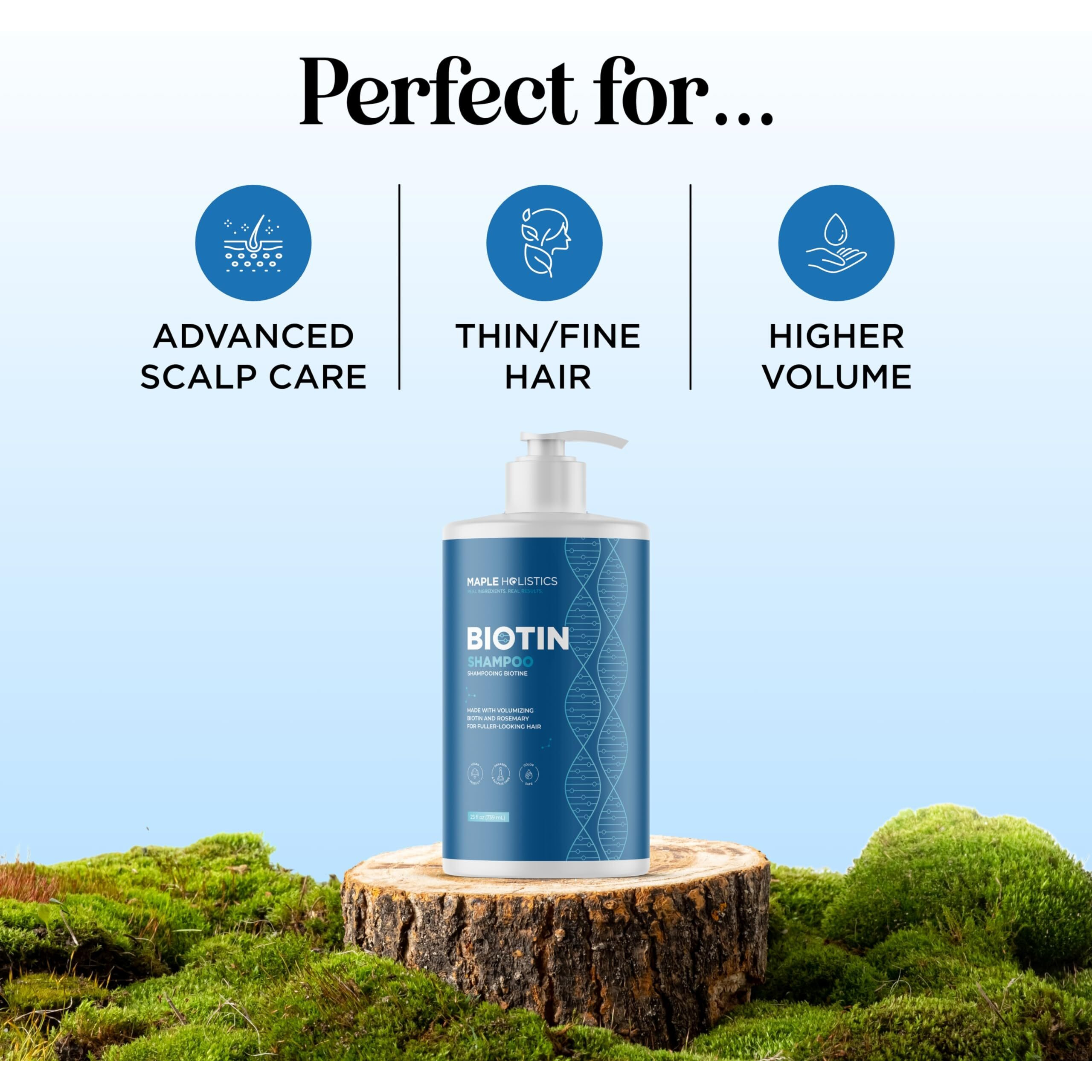 Rosemary And Biotin Shampoo For Thinning Hair - Vegan Volumizing Shampoo For Fine Hair With B Vitamins Argan Oil & Tea Tree Essential Oil - Paraben Silicone And Sulfate Free Vegan Formula (25 Fl Oz)