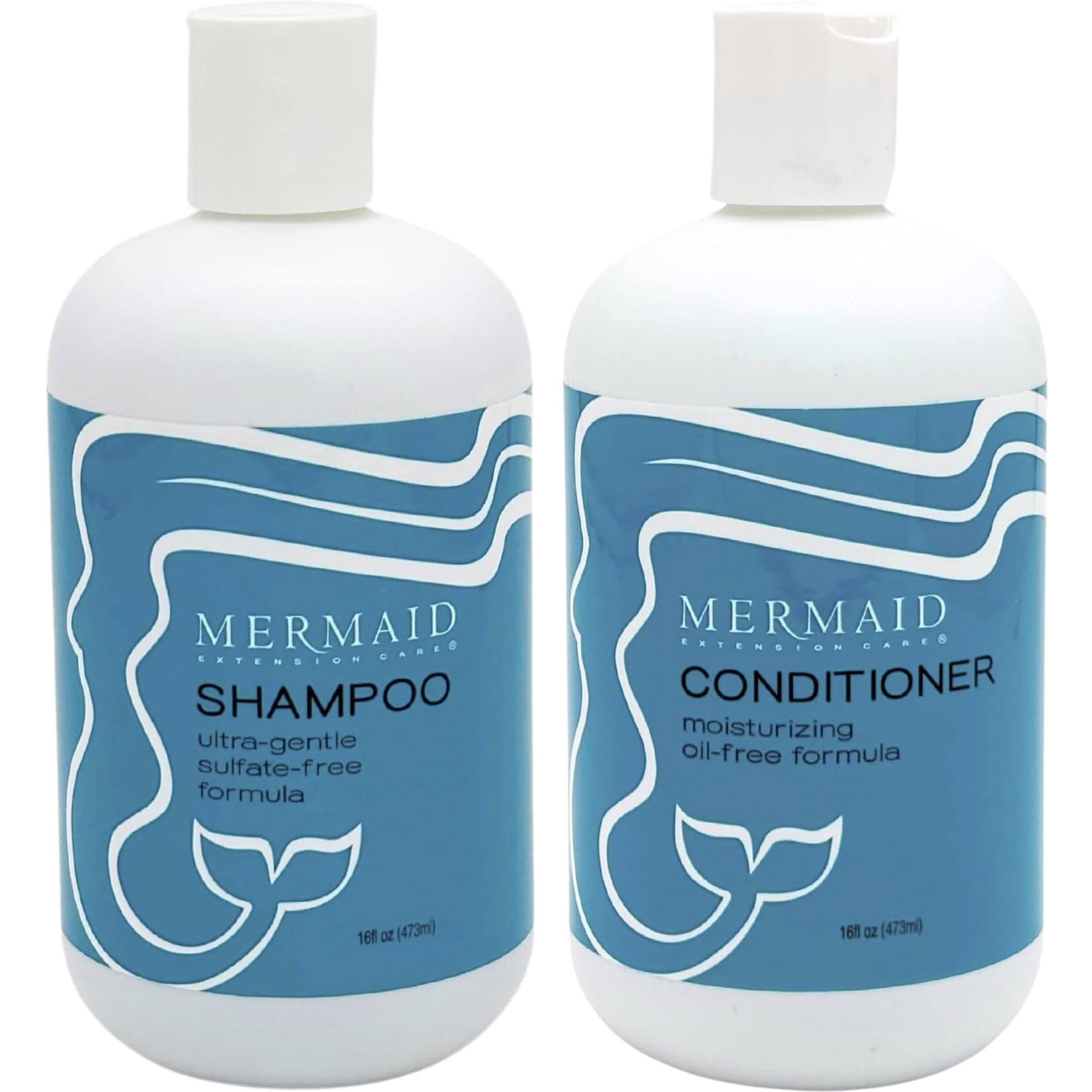 Mermaid Extension Hair Care Shampoo & Conditioner Combo | Oil-Free Gentle Moisturizing Salon Grade Hydrating | Plant-Based Sulfate & Paraben-Free Color-Safe Vegan Formula | (16 Oz)