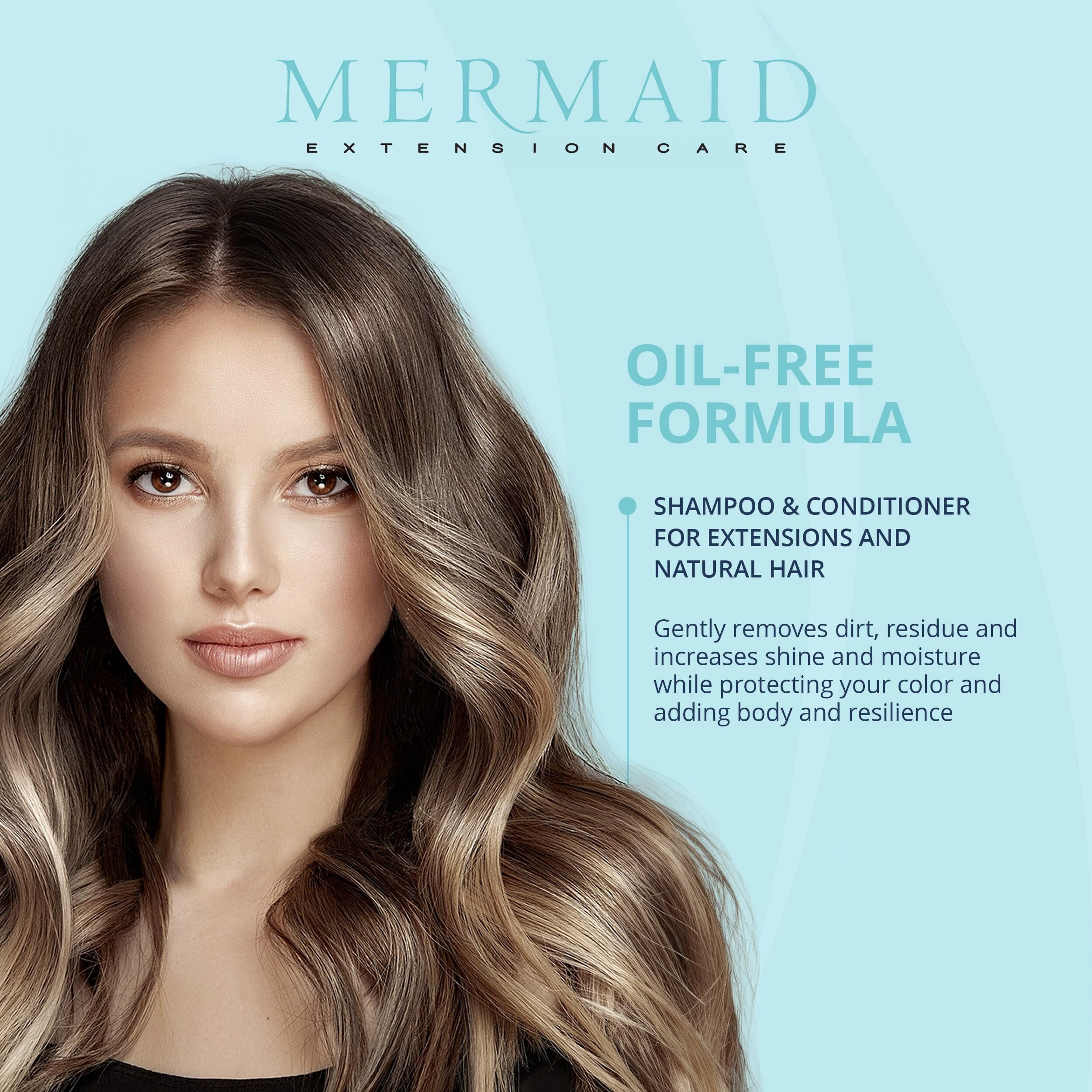 Mermaid Extension Hair Care Shampoo & Conditioner Combo | Oil-Free Gentle Moisturizing Salon Grade Hydrating | Plant-Based Sulfate & Paraben-Free Color-Safe Vegan Formula | (16 Oz)