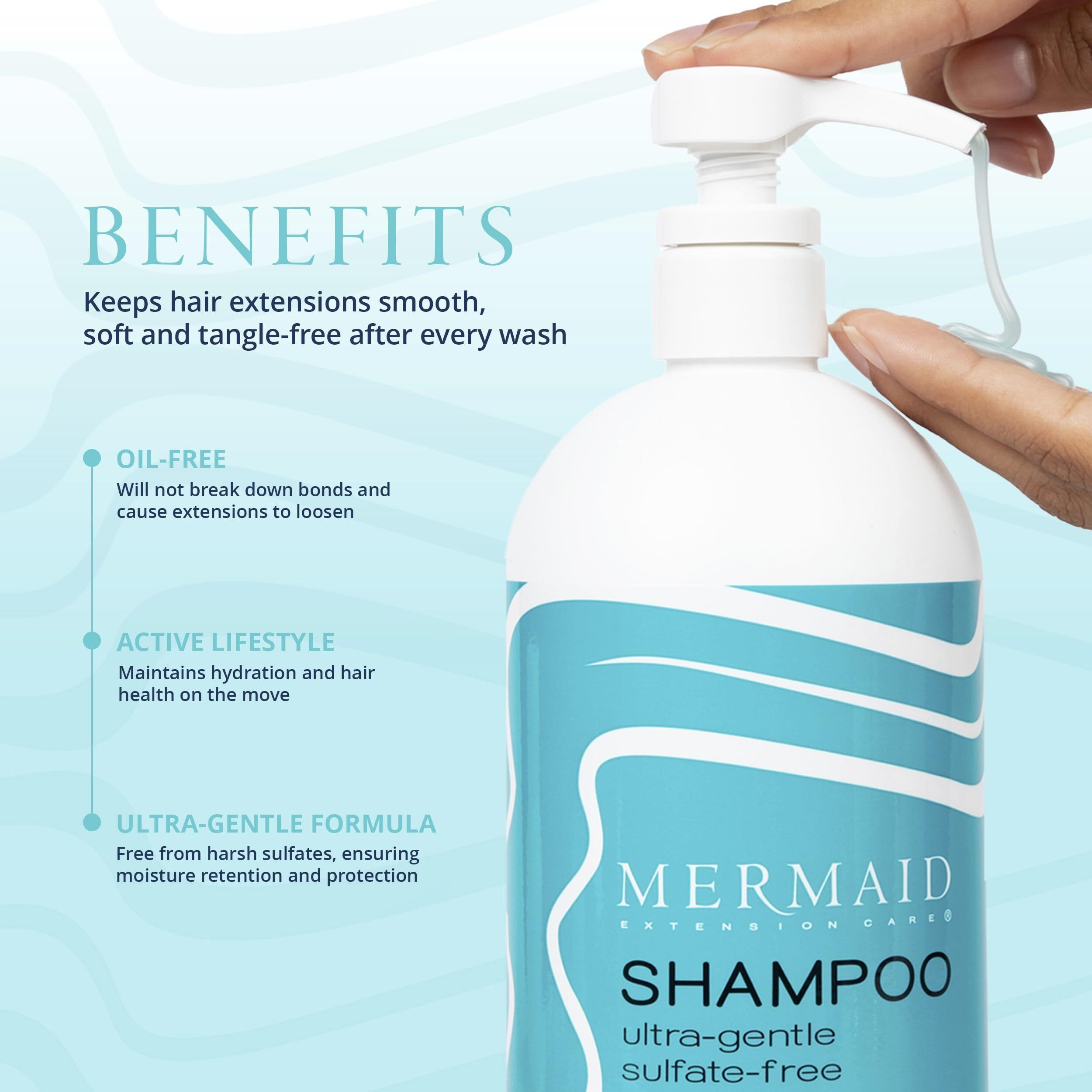 Mermaid Extension Hair Care Shampoo & Conditioner Combo | Oil-Free Gentle Moisturizing Salon Grade Hydrating | Plant-Based Sulfate & Paraben-Free Color-Safe Vegan Formula | (16 Oz)