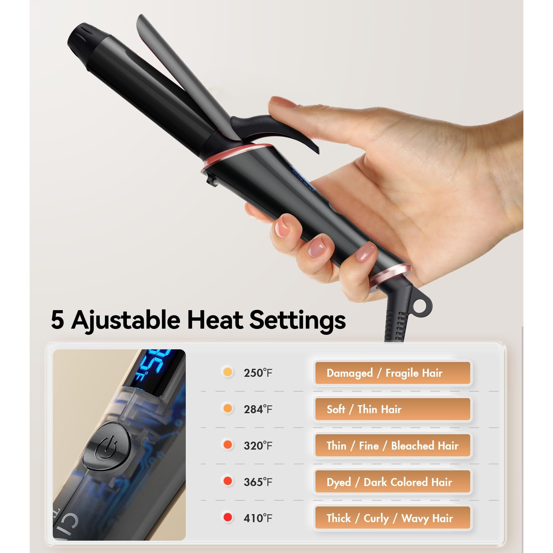 Civeya Travel Curling Iron Dual Voltage(110-240V),1 Inch Mini Curling Iron Travel Size With 5 Adjustable Heat Settings, Ceramic Barrel With Argan Oil Infused, Portable