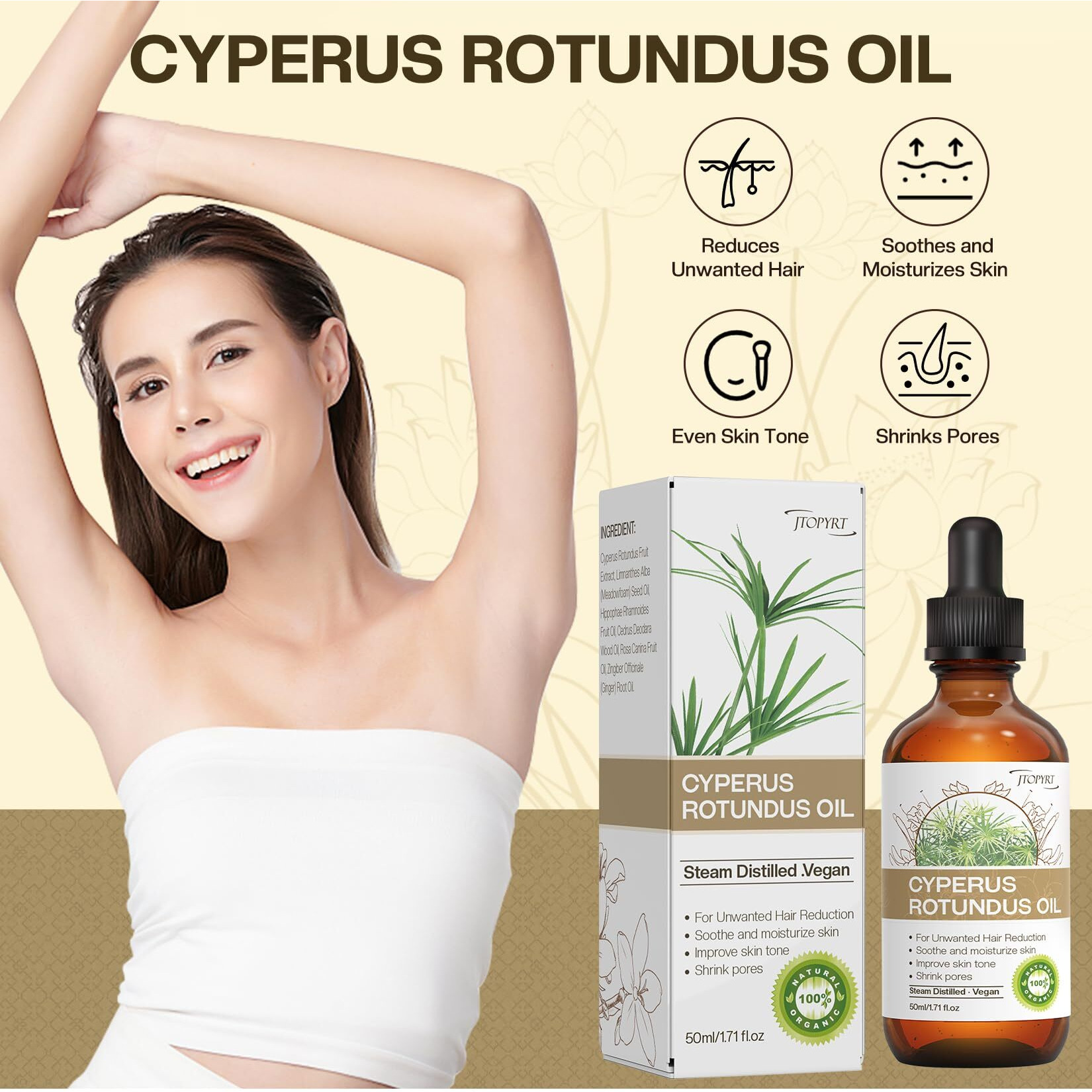 Cyperus Rotundus Oil Natural Cyprus Rotundus Oil For Hair Removal - Reduces Unwanted Hair Growth Organic Moisturizer For Women's Smooth Skin Care 50Ml/1.71Fl.Oz