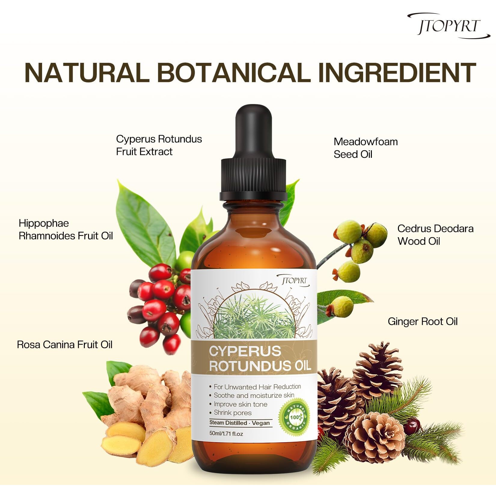 Cyperus Rotundus Oil Natural Cyprus Rotundus Oil For Hair Removal - Reduces Unwanted Hair Growth Organic Moisturizer For Women's Smooth Skin Care 50Ml/1.71Fl.Oz