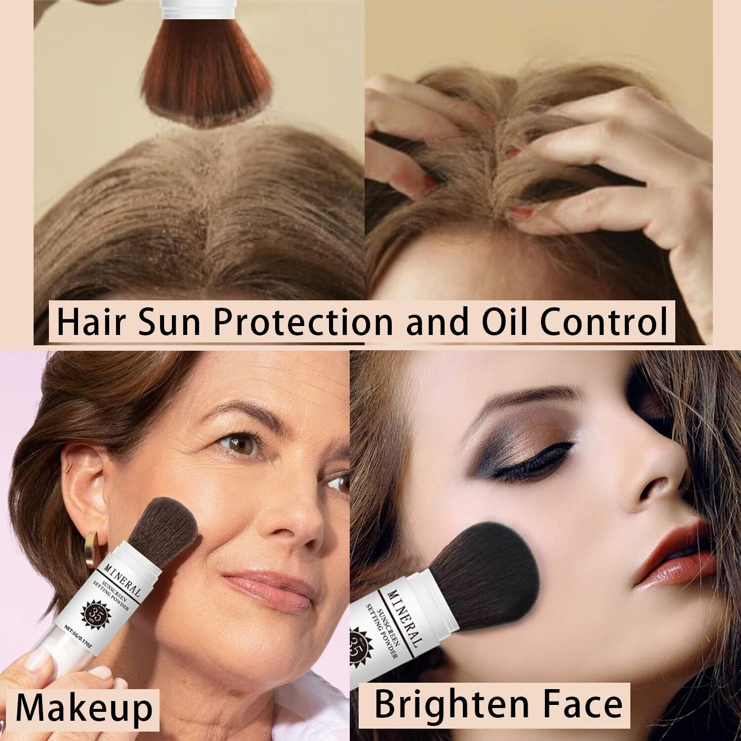 Sunscreen Setting Powder Spf 35, Mineral Brush Powder For Face & Scalp, Oil Control Natural Matte Finish Loose Powder Translucent Lasting Lightweight Breathable For All Skin (02 Fair)