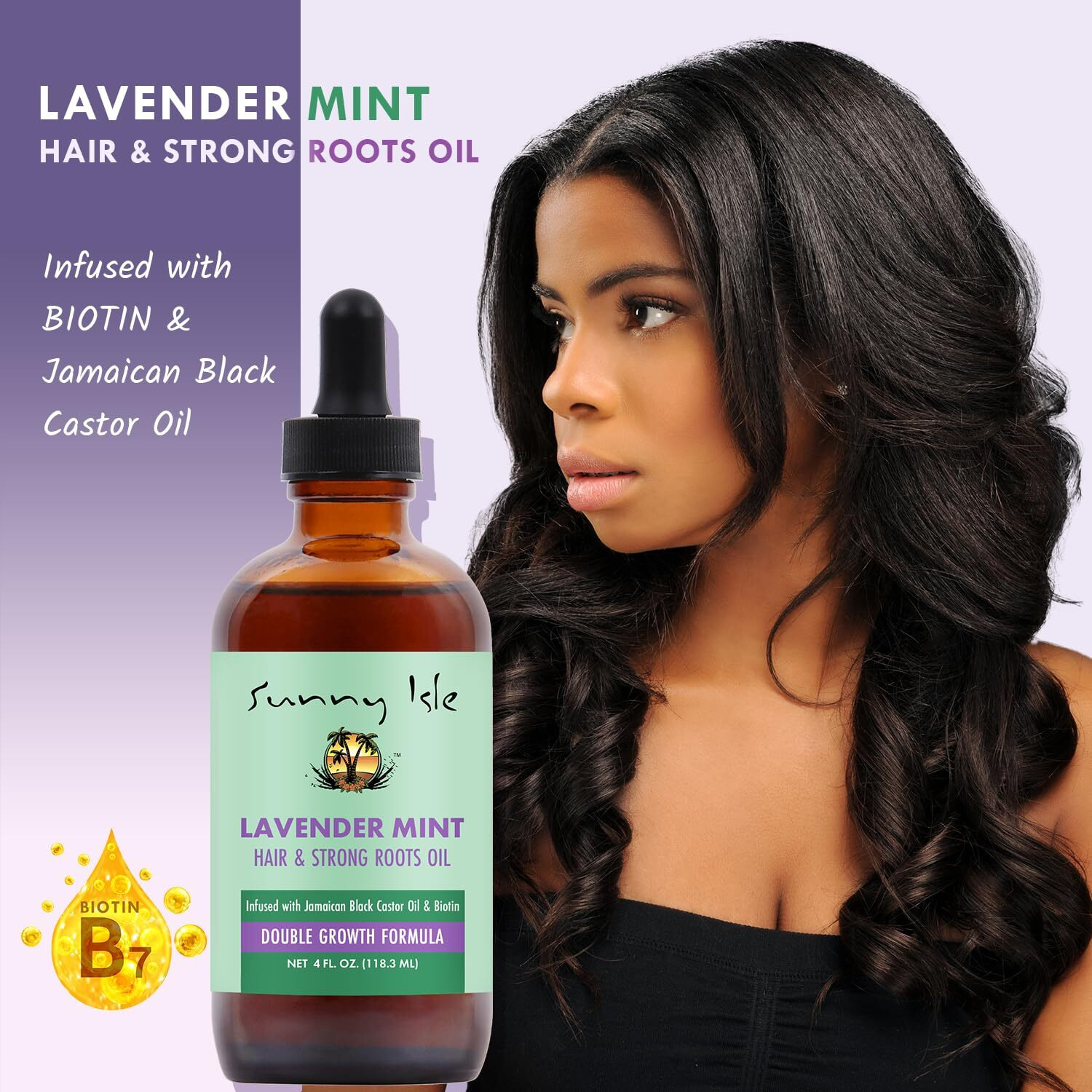 Sunny Isle Lavender Mint Hair And Strong Roots Oil 4Oz | Infused With Jamaican Black Castor Oil And Biotin | Strengthen And Nourish Hair Follicles | Dry Scalp, Split Ends | Double Growth Formula
