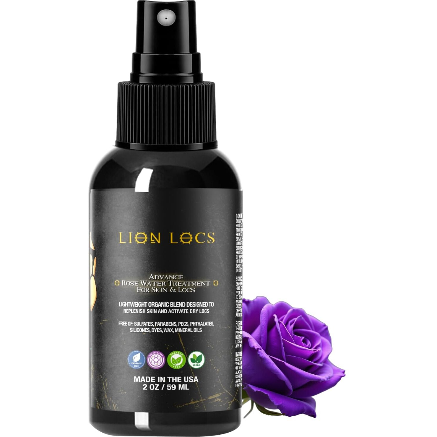 Lion Locs Rosewater Spray For Dreads, Dreadlocks, Braids, Faux Locs, Crochet Locs, Sisterlocks With Aloe, Essential Oils, Vitamins, And Glycerin | Organic Vegan Conditioner Rose Water Spritz (2Oz)