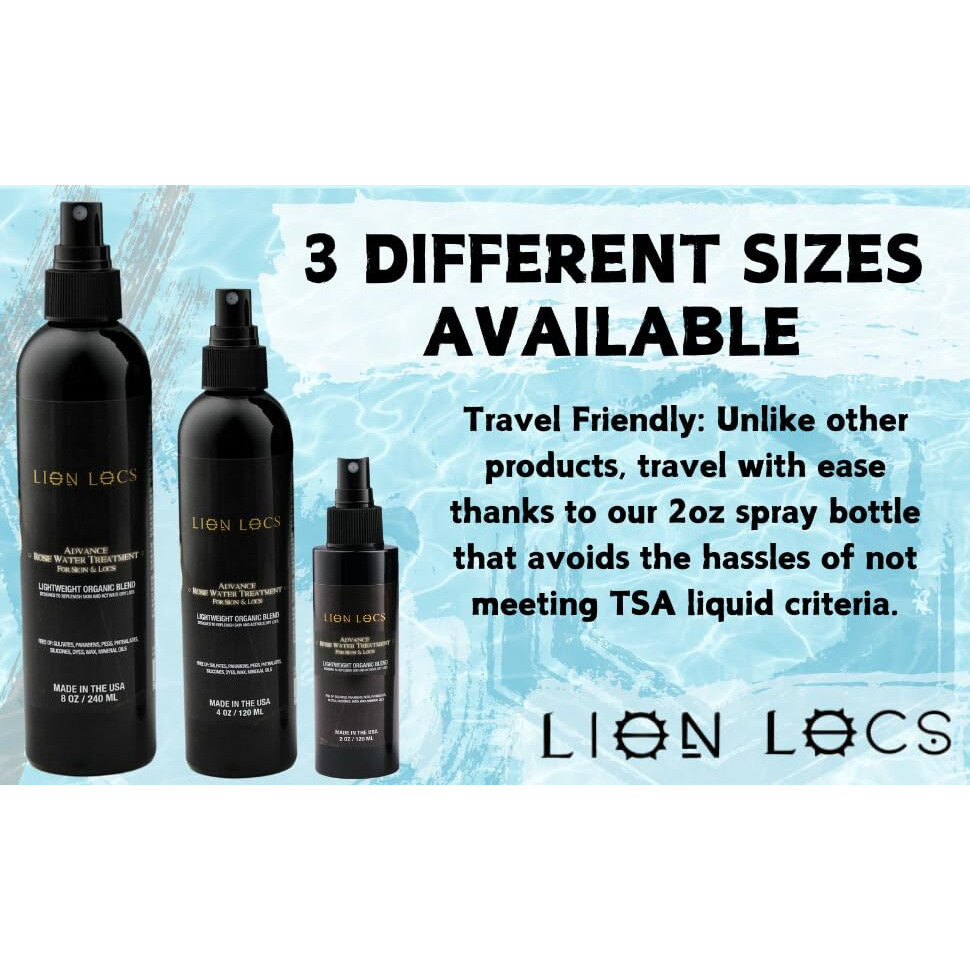 Lion Locs Rosewater Spray For Dreads, Dreadlocks, Braids, Faux Locs, Crochet Locs, Sisterlocks With Aloe, Essential Oils, Vitamins, And Glycerin | Organic Vegan Conditioner Rose Water Spritz (2Oz)