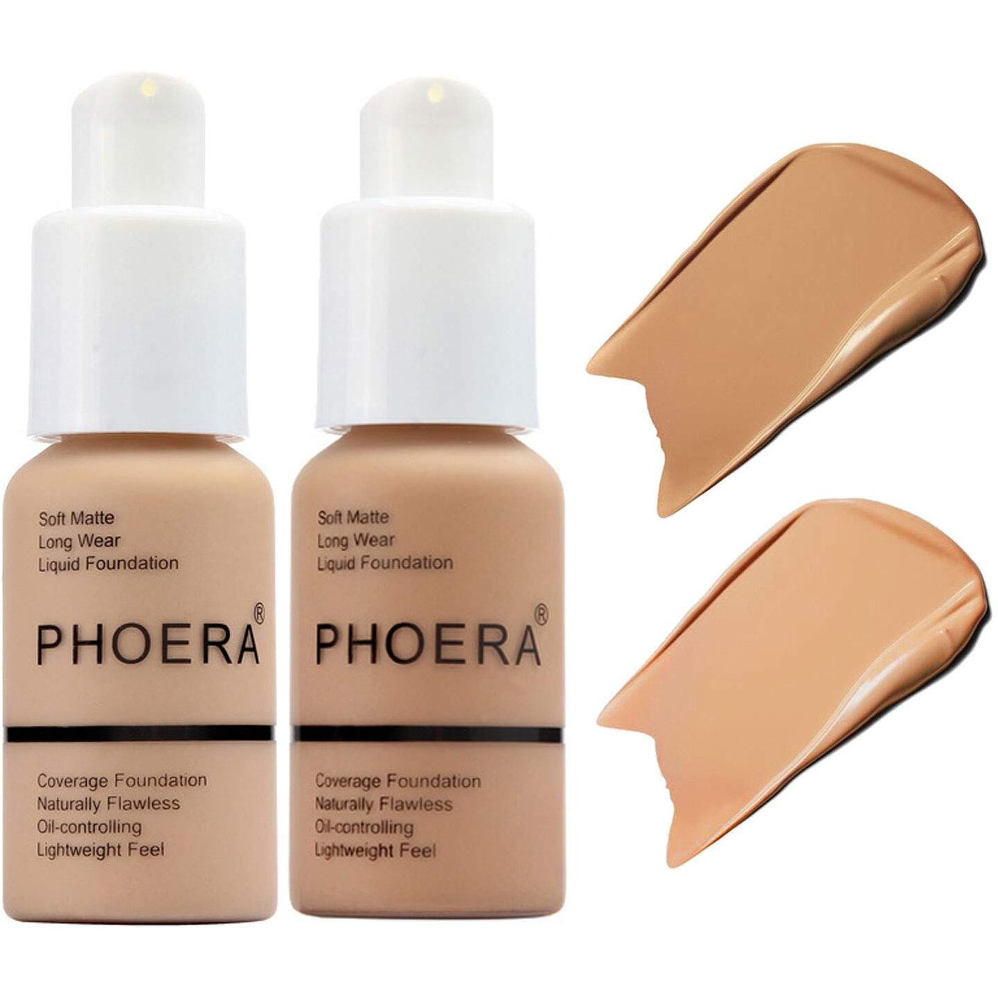 Bestland 2Pack Phoera Foundation Full Coverage Liquid Foundation Cream - Long-Lasting Lightweight Concealer - Oil-Free Formula - Natural Shade - Suitable For All Skin Types (104 Buff Beige & 105 Sand)