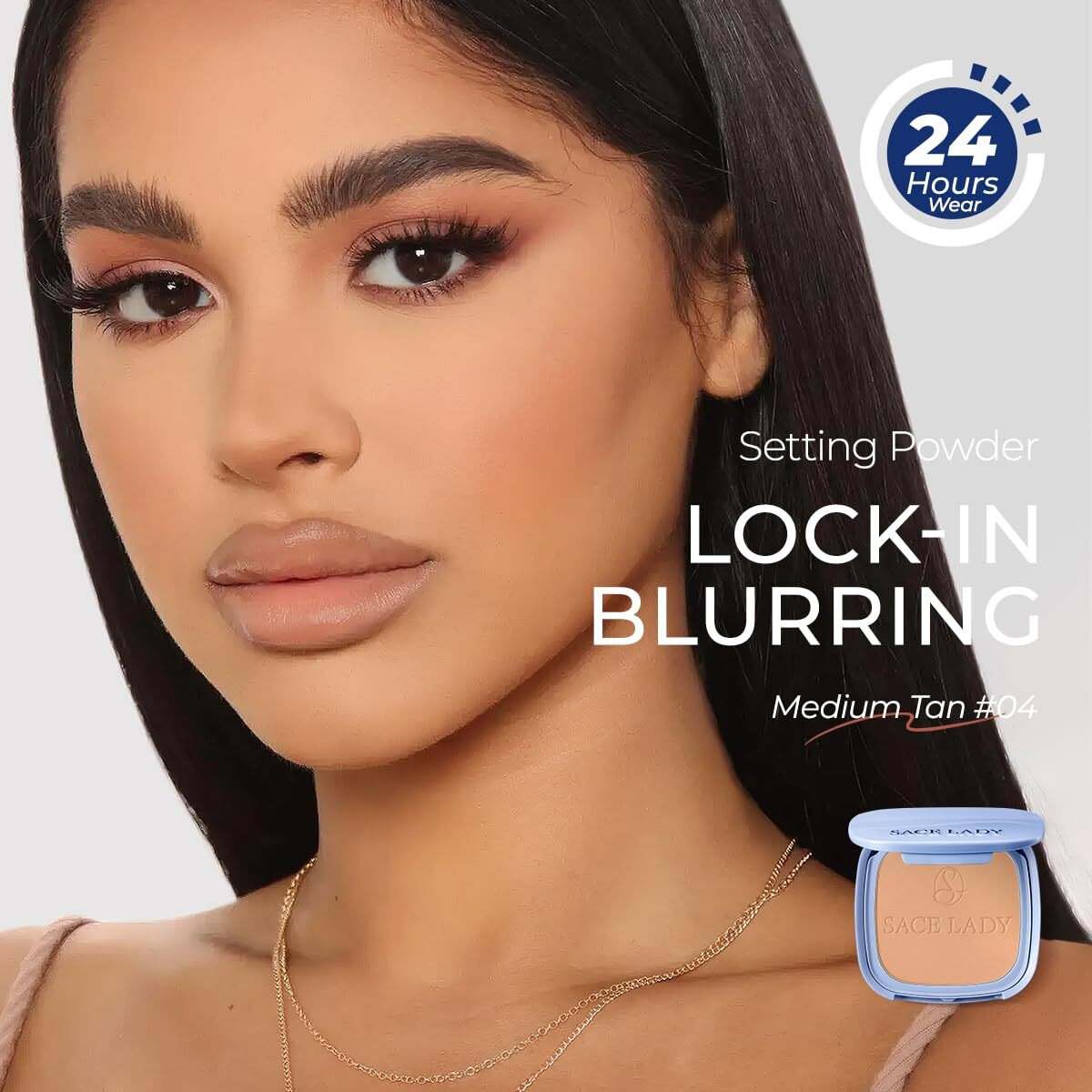 Sace Lady Face Powder Waterproof Setting Makeup, Talc-Free Oil Control Pressed Powder Compact For Women, Blurring Pores Matte Long Lasting Up To 24 Hours, Cruelty-Free (04 Medium-Tan, 0.35Oz)