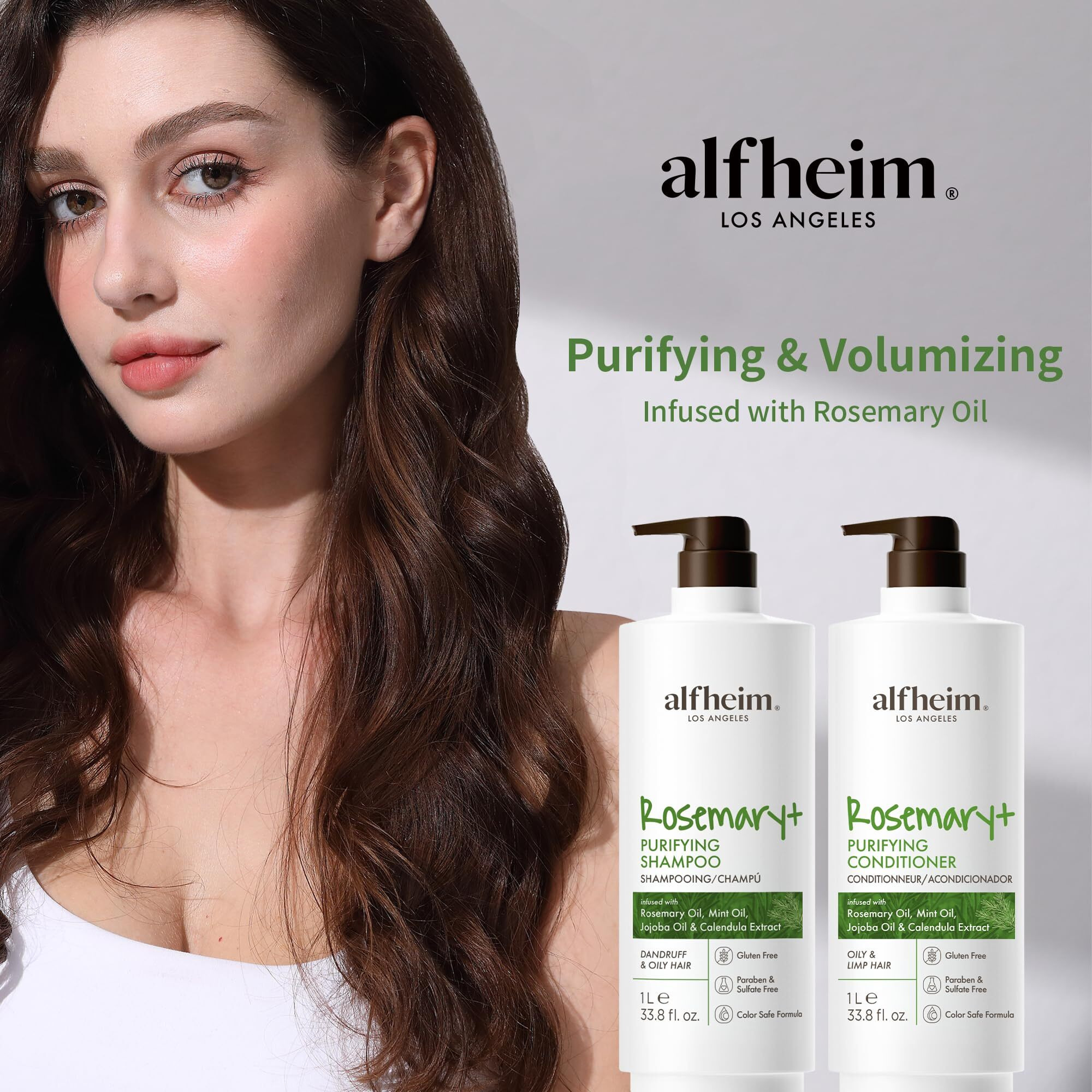 Alfheim Rosemary+ Purifying Shampoo & Conditioner Set | Rosemary & Peppermint Oil For Controling Excess Oil | Calendula & Jojoba For Deep Moistizing And Adding Shine | Sulfate-Free | 33.8 Fl Oz Each