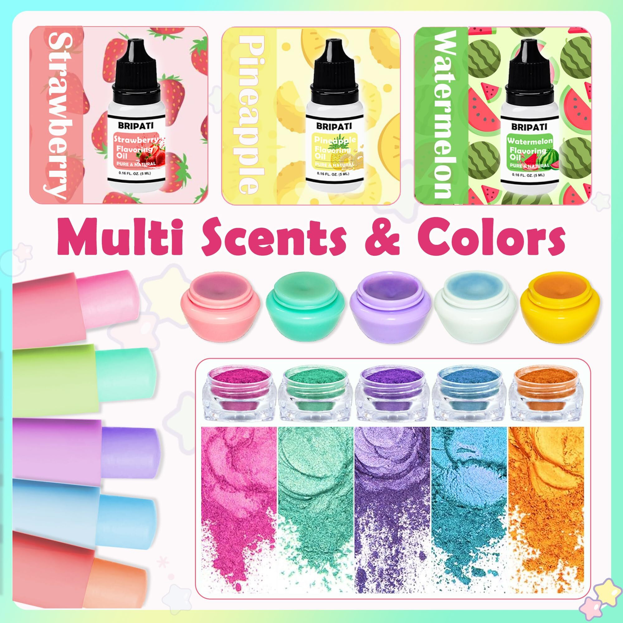 Bripati Lip Balm Diy Making Kit - Lip Gloss Set To Make Your Own Lipsticks With Natural Beeswax, Sweet Almond Oil, Shea Butter, Tubes, Jars - Adults Girls Women Moisturizing Lip Care Kit