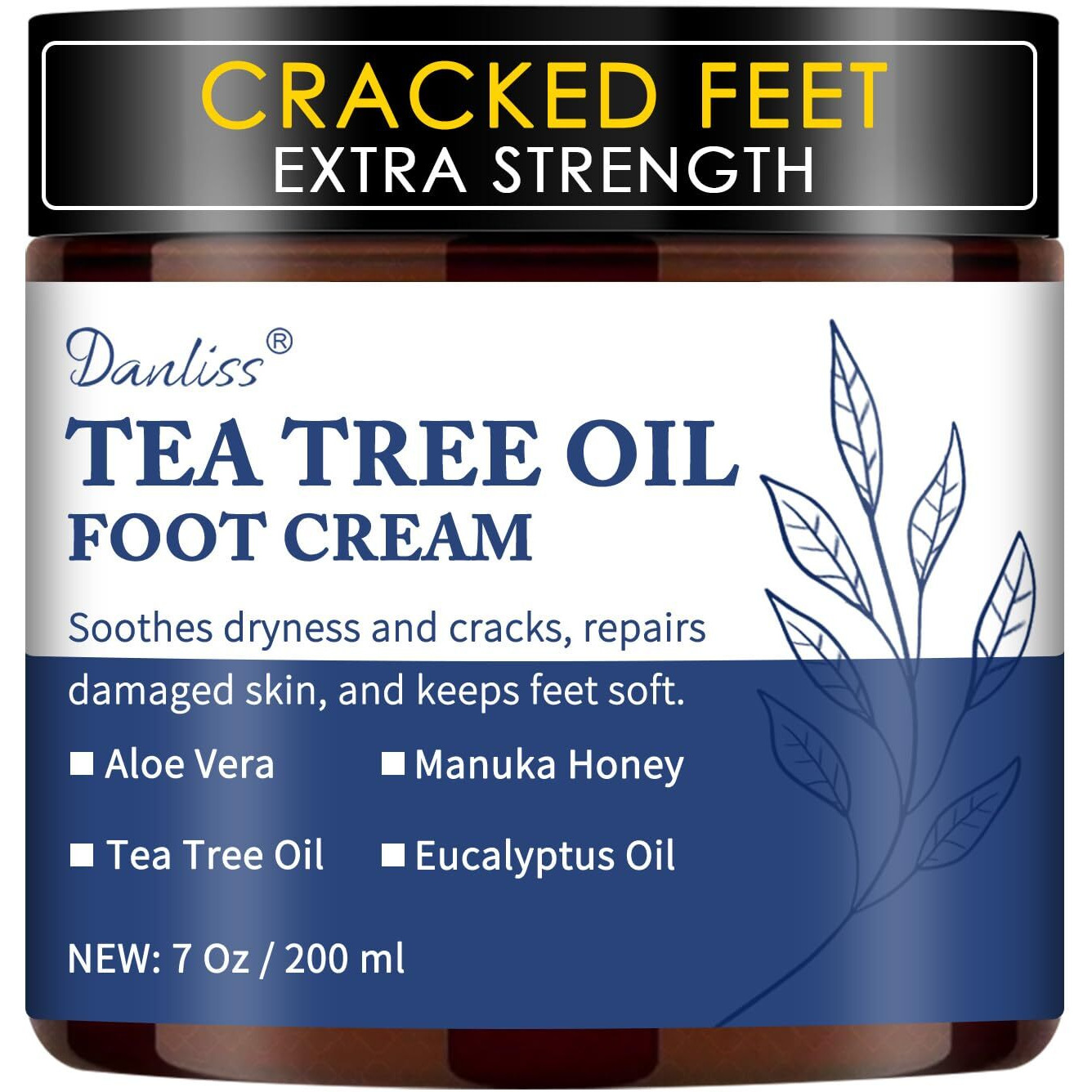 Tea Tree Oil Foot Cream Unscented With Eucalyptus Oil, Manuka Honey Natural For Feet Balm Moisturizing Instantly Hydrates & Soothes Irritated Skin & Athletes Foot Repair & Callus Remover 7 Oz