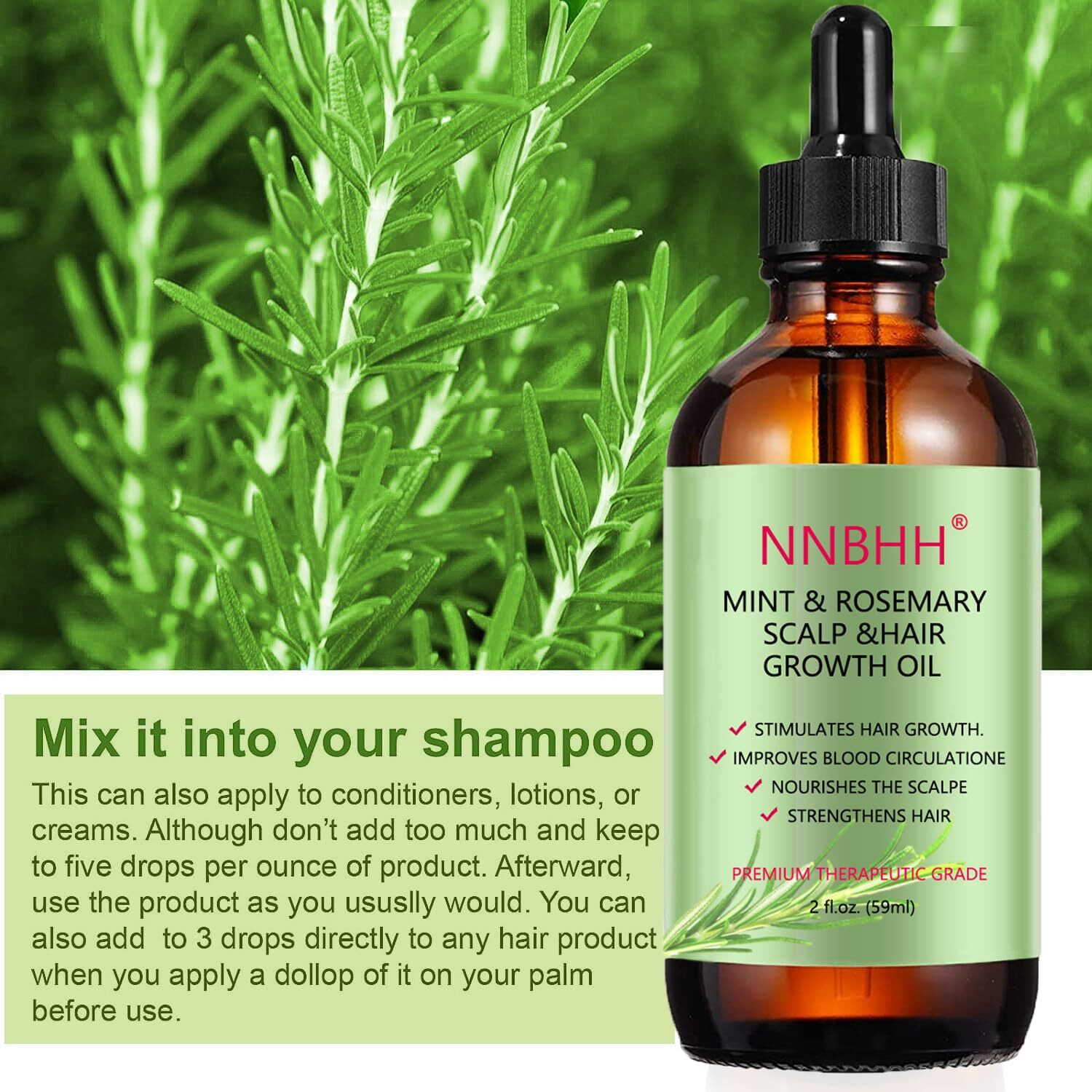 Nnbhh Rosemary Hair Growth Oil - Natural Essential Oil For Scalp Care, Thicker & Fuller Hair, Nourishing & Strengthening, 100% Pure & Organic For Dry Scalp, Frizz Control & Split Ends