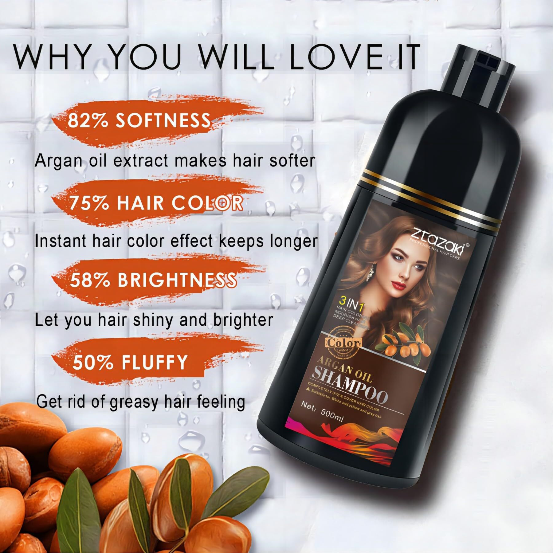 Silver Gray Hair Dye Shampoo 3 In 1, Magic Dye Colors In Minutes-Long Lasting & Easy To Use Argan Oil Herbal Hair Color Shampoo Champu Con Tinte Para Canas 500Ml