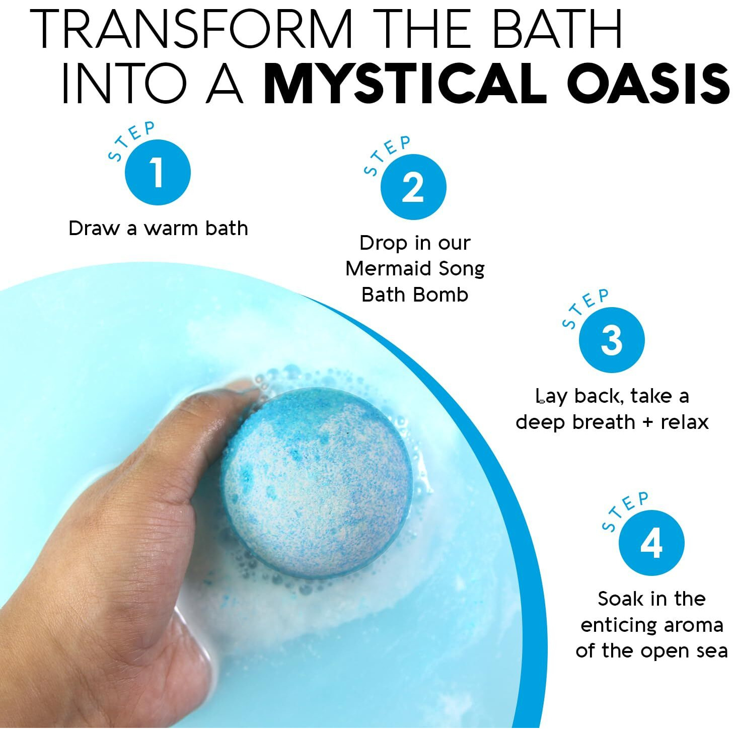 Nature's Beauty Mermaid Song, Seaberry & Jasmine Scent Bath Bomb For Kids Multi-Pack - Natural Hand Crafted, Non-Staining, Fun Bubbly Fizzy Spa Bomb, Made W/Coconut Oil + Witch Hazel, 5.5Oz (4 Pack)