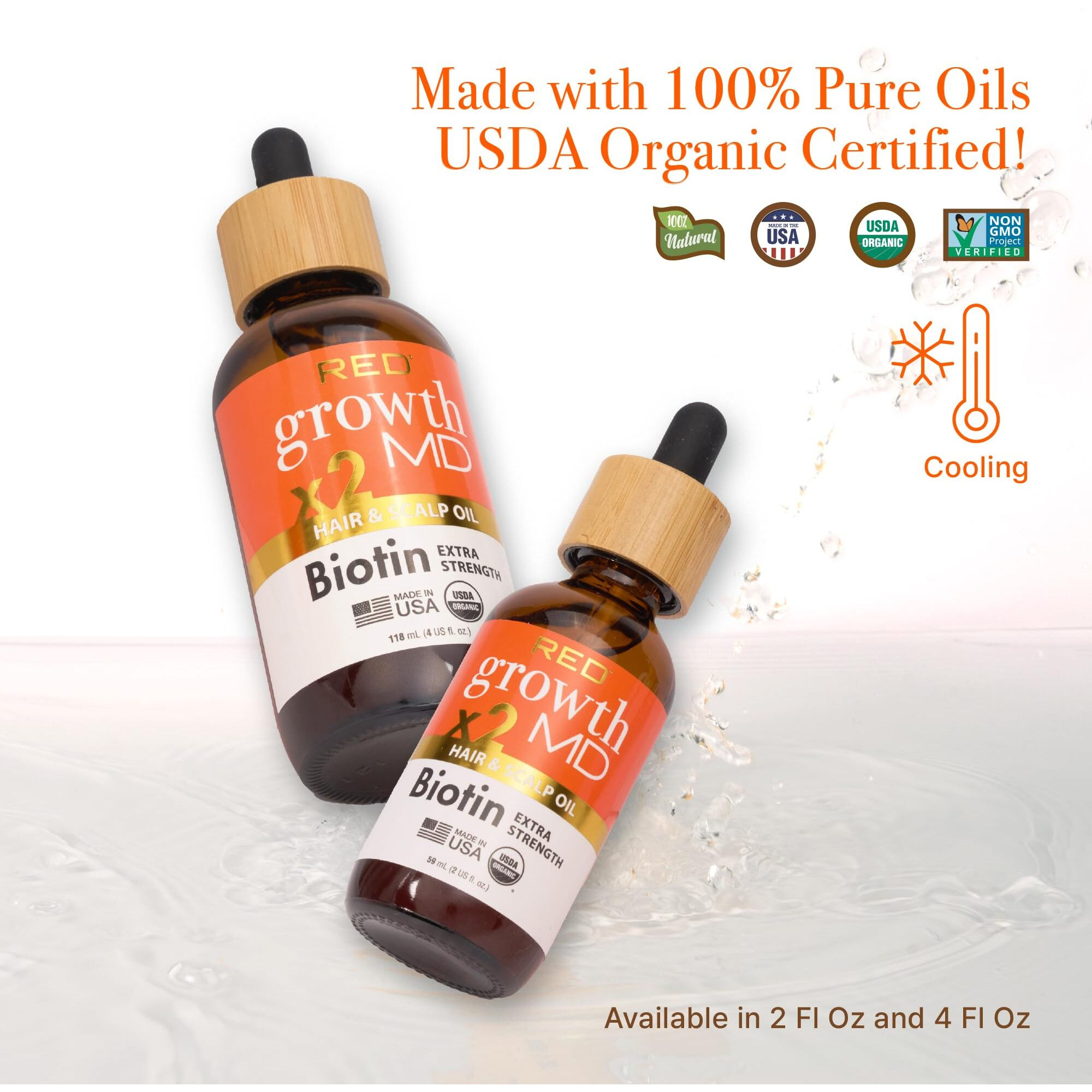 Red By Kiss Growth Md Strengthening Hair Oil With Biotin Rosemary For Hair Growth & Thinning, Cooling Scalp Treatment, Strengthens & Thickens Hair, Soothes Irritation (4 Fl Oz)