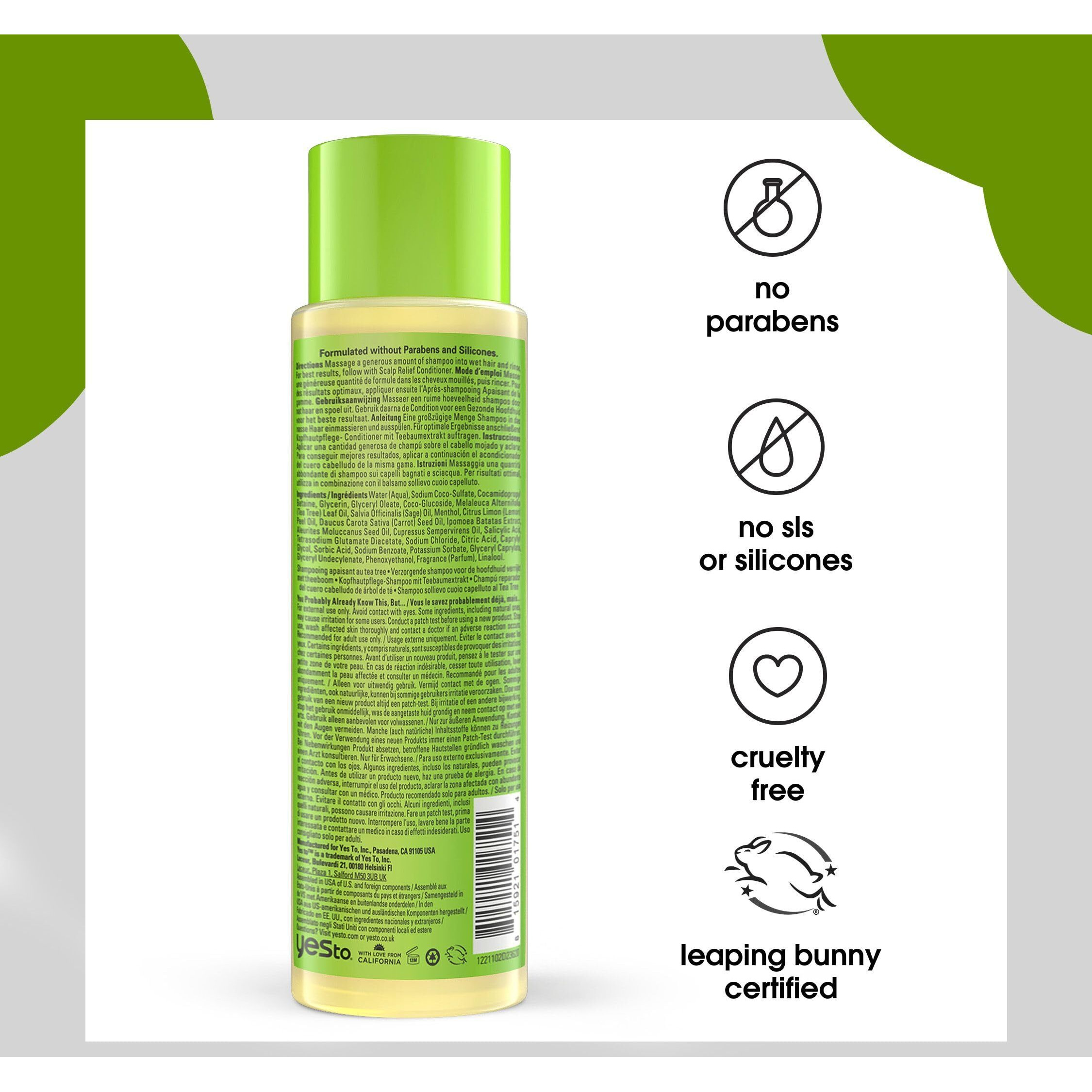 Yes To Tea Tree Scalp Relief Shampoo, Ph Balancing Formula To Calm Dry Itchy Scalp While Moisturizing & Nourishing Hair, With Tea Tree & Sage Oil, Natural, Vegan & Cruelty Free, 12 Fl Oz