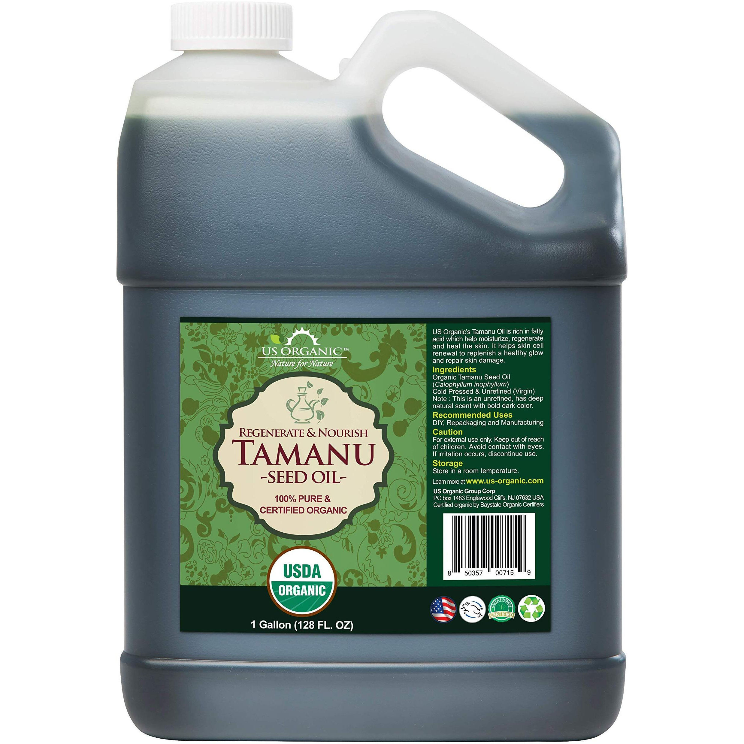 Us Organic Tamanu Oil Bulk Pack, Usda Organic, 100% Pure Virgin Cold Pressed Unrefined, Dark Green Color_Sourced From Southeast Asia, Size For Diy And Small Manufacturers (128 Oz (1 Gallon))