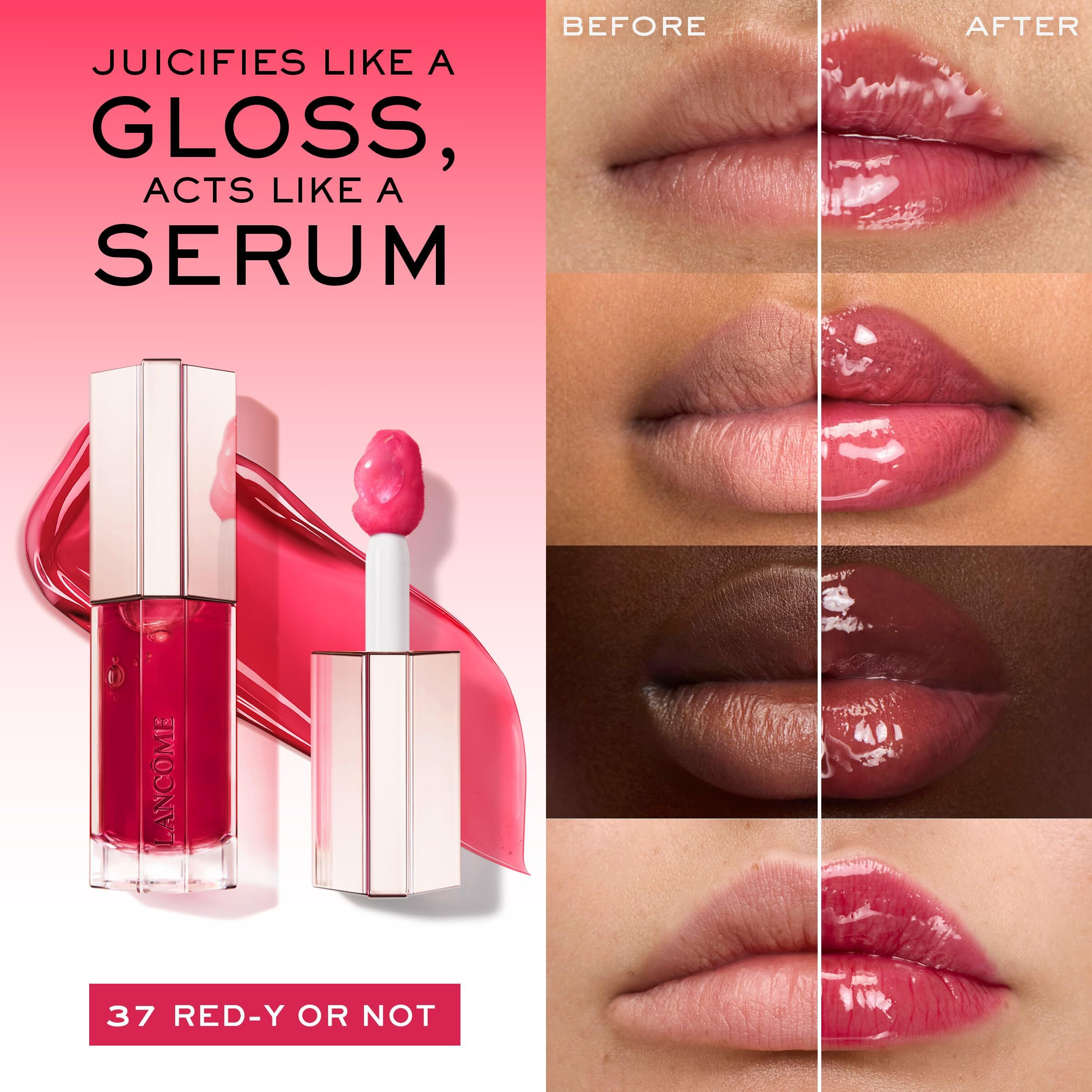 Lancme Lip Idle Juicytreat Oil-In-Gloss -24Hr Hydrating Gloss With Squalane For Instant Shine - 37 Red-Y Or Not