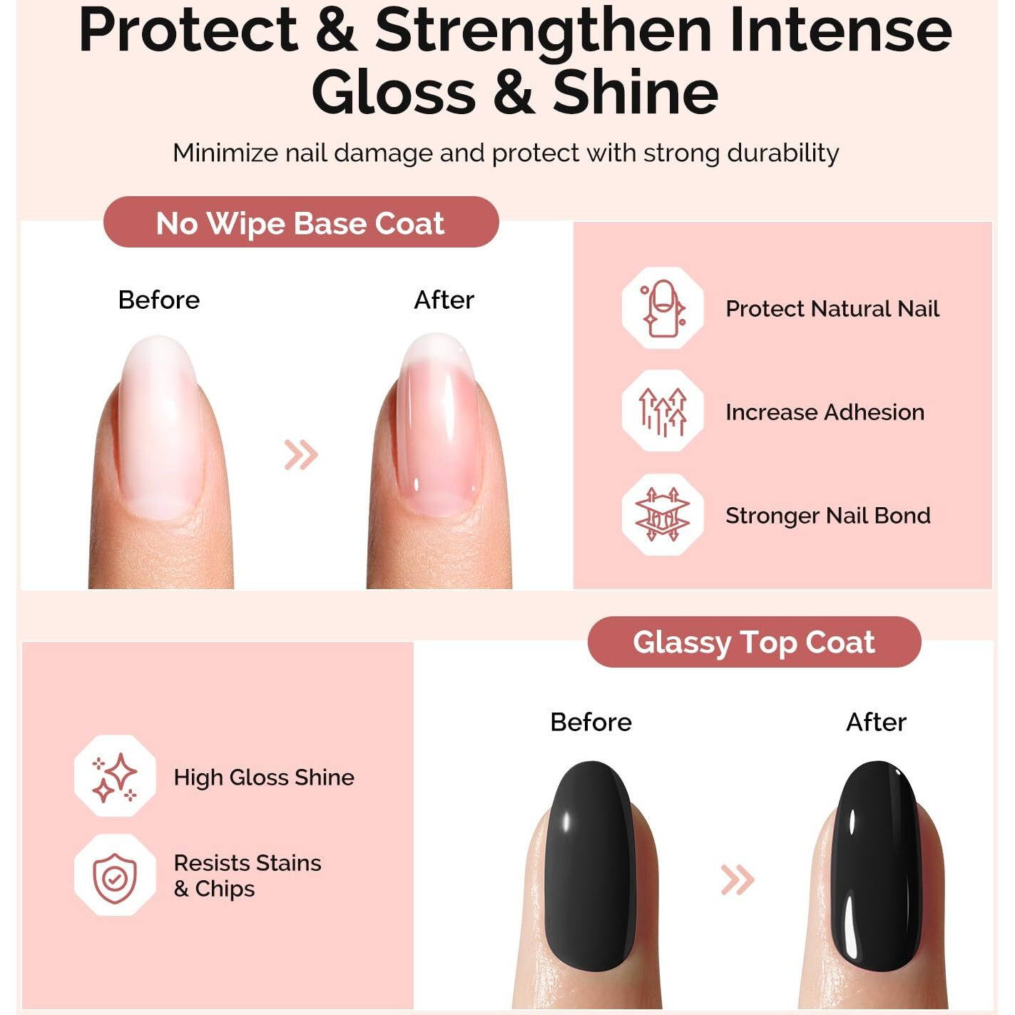 Melodysusie No Wipe Glossy Top Coat Base Coat Cuticle Oil Set Long Lasting Shine Finish Soak Off Uv Led Nail Lamp Nail Art Design Manicure Kit Perfect Gifts For Women Girls 3 Pcs 15Ml