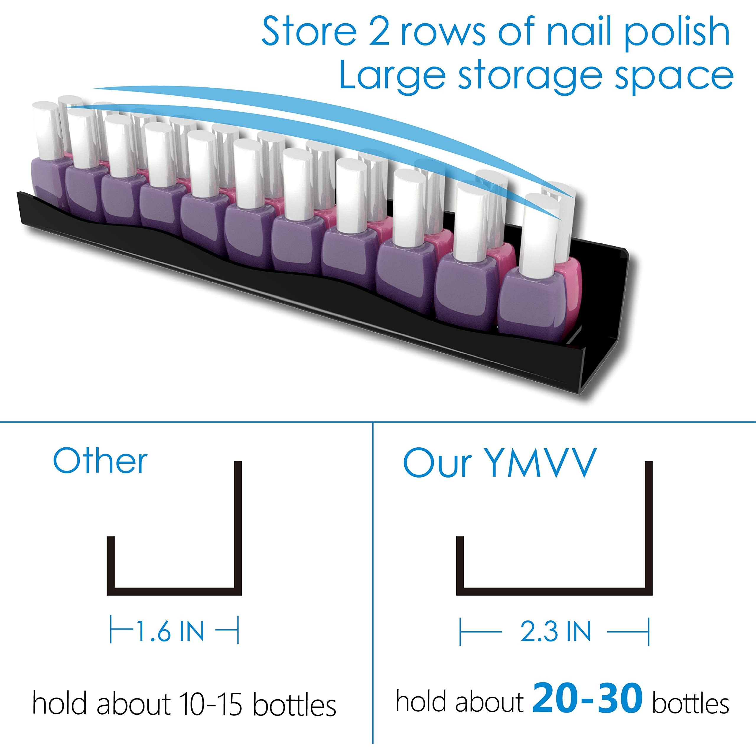 Ymvv Black Acrylic Nail Polish Wall Racks,15"" Increased Width Black Wall Mounted Shelves Nail Polish Organizer, Sunglasses Essential Oil Storage Shelf Display 6 Pack