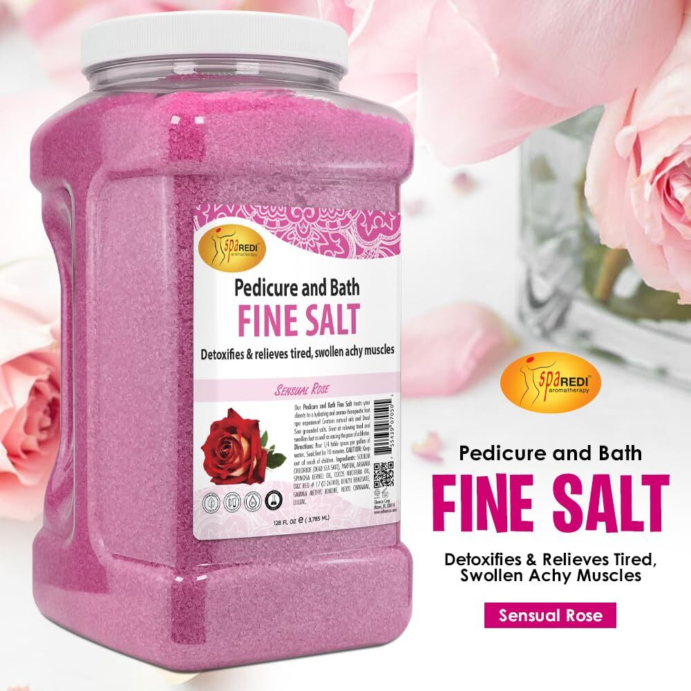 Spa Redi - Detox Foot Soak Pedicure And Bath Fine Salt, Sensual Rose, 128Oz - Made With Dead Sea Salts, Argan Oil, Coconut Oil, And Essential Oil - Hydrates, Softens And Moisturizes