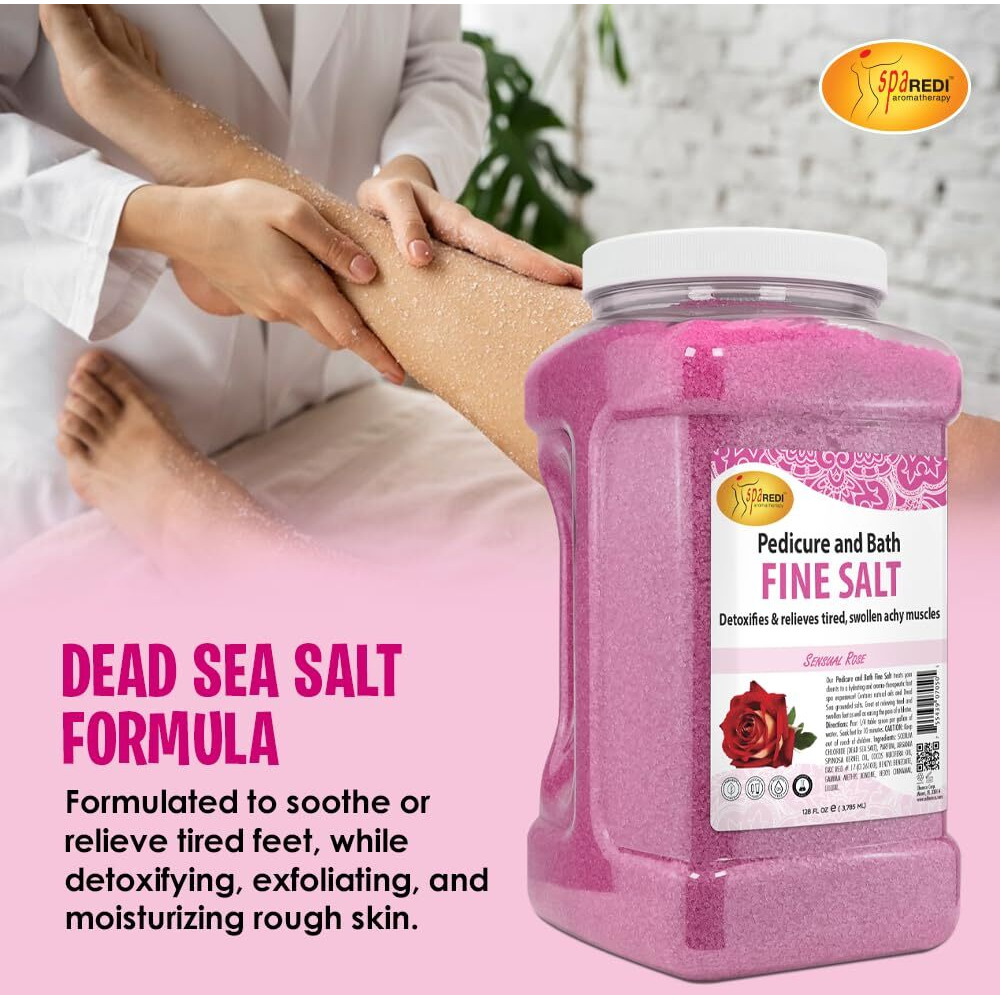 Spa Redi - Detox Foot Soak Pedicure And Bath Fine Salt, Sensual Rose, 128Oz - Made With Dead Sea Salts, Argan Oil, Coconut Oil, And Essential Oil - Hydrates, Softens And Moisturizes