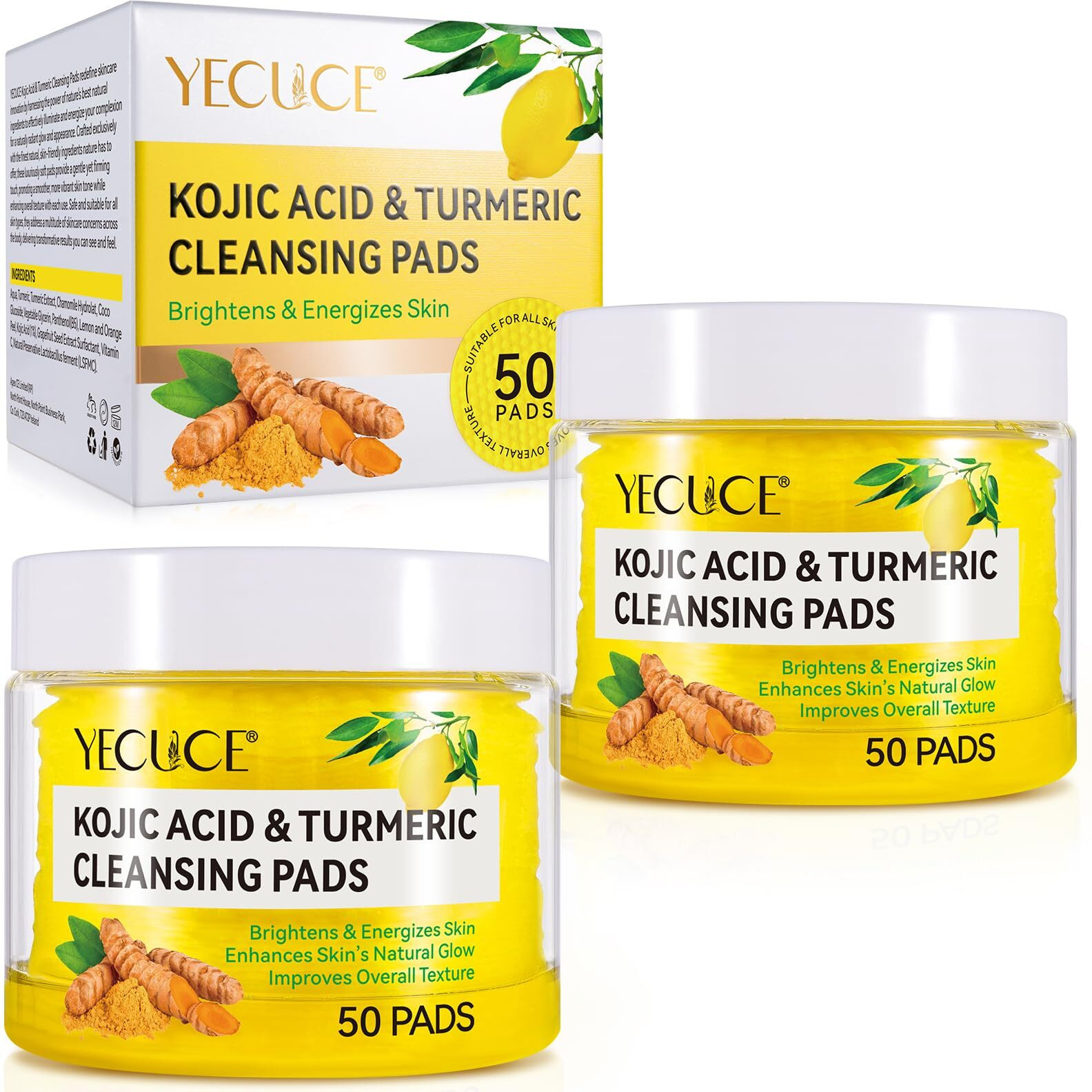 Turmeric Cleansing Pads, 50Pcs Kojic Acid And Turmeric Cleansing Pads, Face Pads With Vitamin B5Vitamin C Turmeric ,Remove Excess Keratin Balance Skin Oil And Water