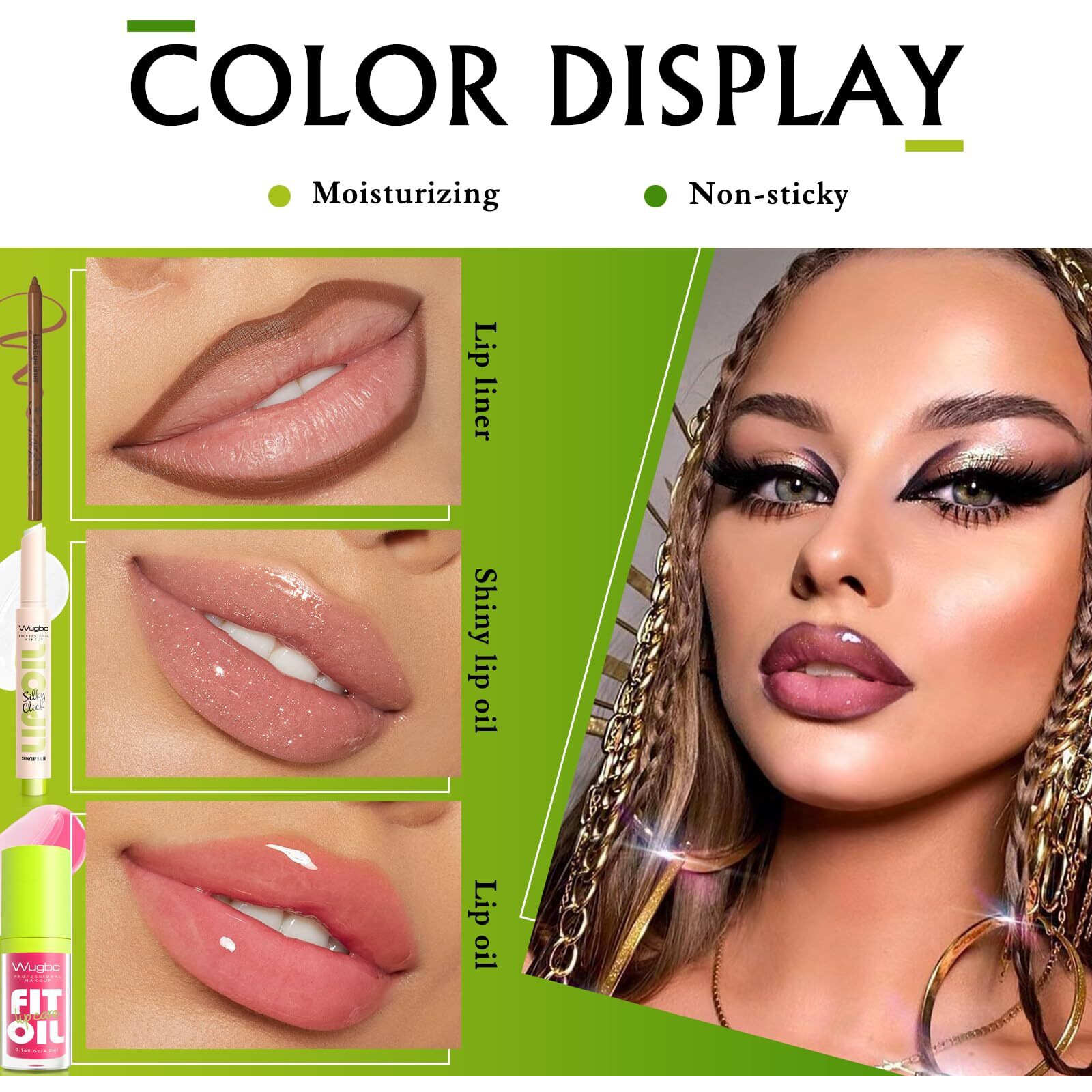 Wugbc Brown Lip Liner Pink Lip Oil Gloss Click Lip Balm Clear Shimmer, Ultra-Hydrating Lipstick Tinted Lip Glow Oil For Women Makeup, Lightweight Non Sticky Liquid Lipstick Lip Liner Pencil Combo Set