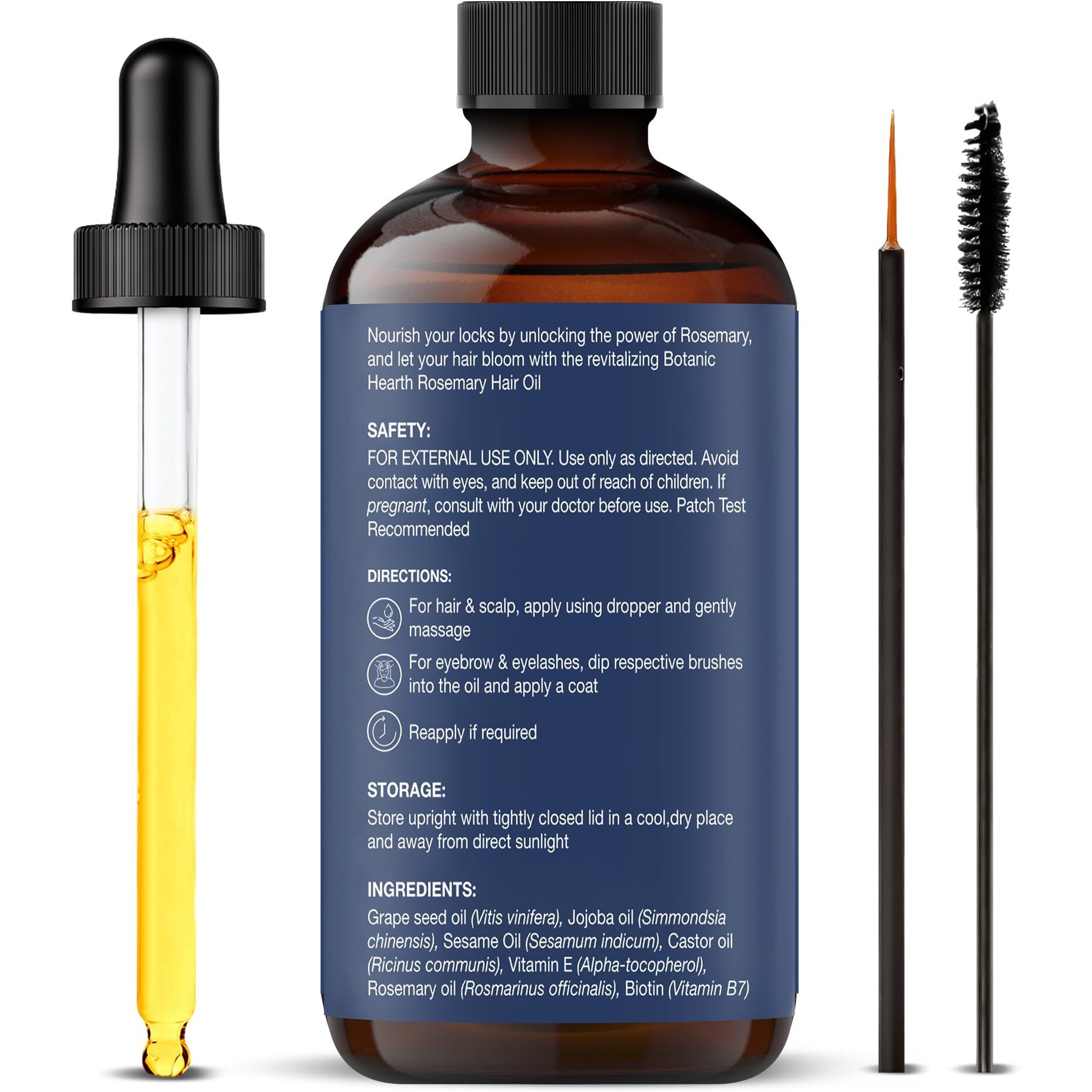 Botanic Hearth 100% Pure Rosemary Oil For Hair (2 Fl Oz) Infused With Biotin, Jojoba & Castor Oil | Hair Strengthening Treatment | Nourishing & Volumizing | Non Gmo Verified | With Applicators