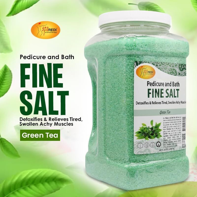 Spa Redi - Detox Foot Soak Pedicure And Bath Fine Salt, Green Tea, 128 Oz - Made With Dead Sea Salts, Argan Oil, Coconut Oil, And Essential Oil - Hydrates, Softens And Moisturizes