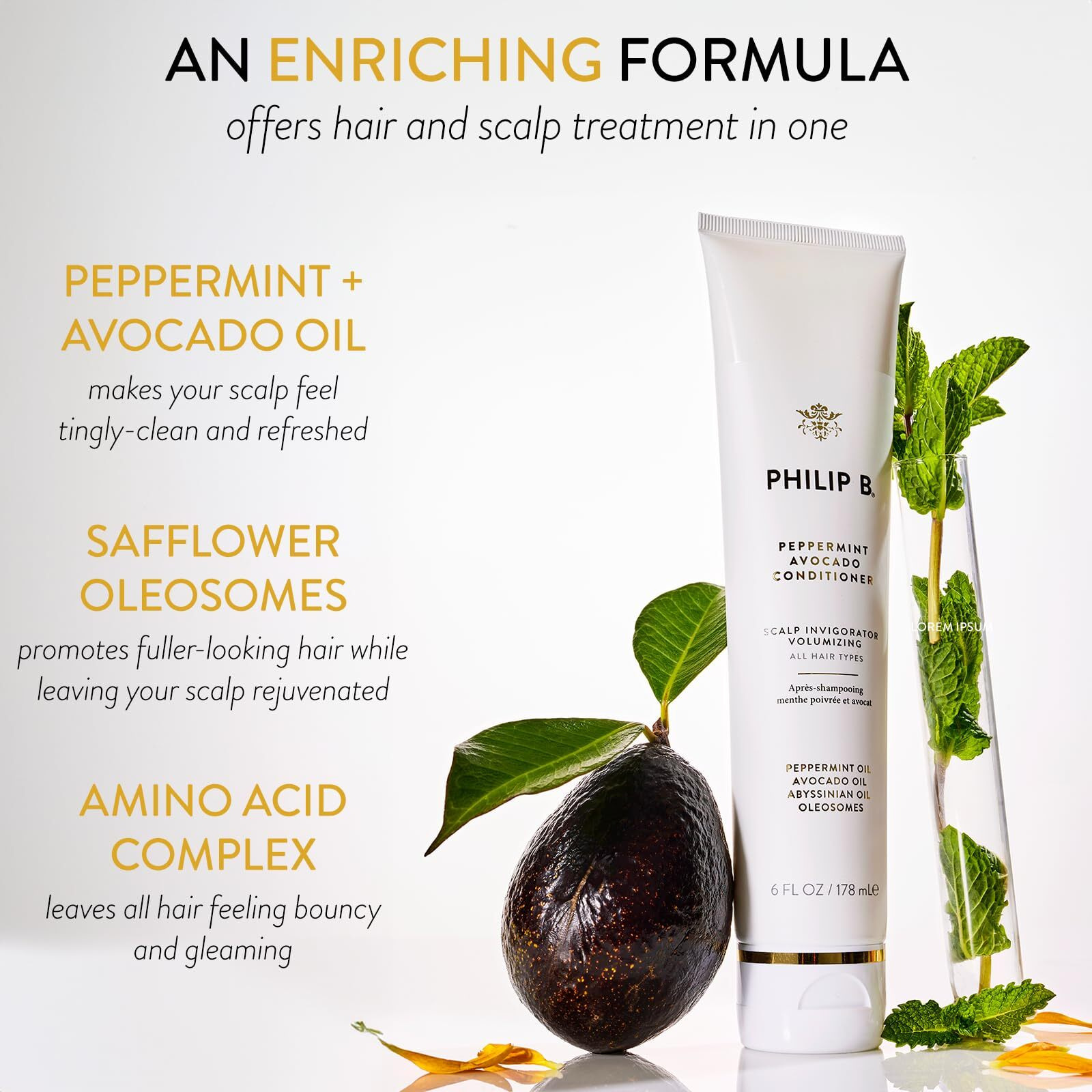 Philip B Peppermint Avocado Conditioner, 6 Fl. Oz. (178 Ml) - Adds Volume To Hair While Peppermint Oil And Eucalyptus Invigorates The Scalp With A Tingly Sensation