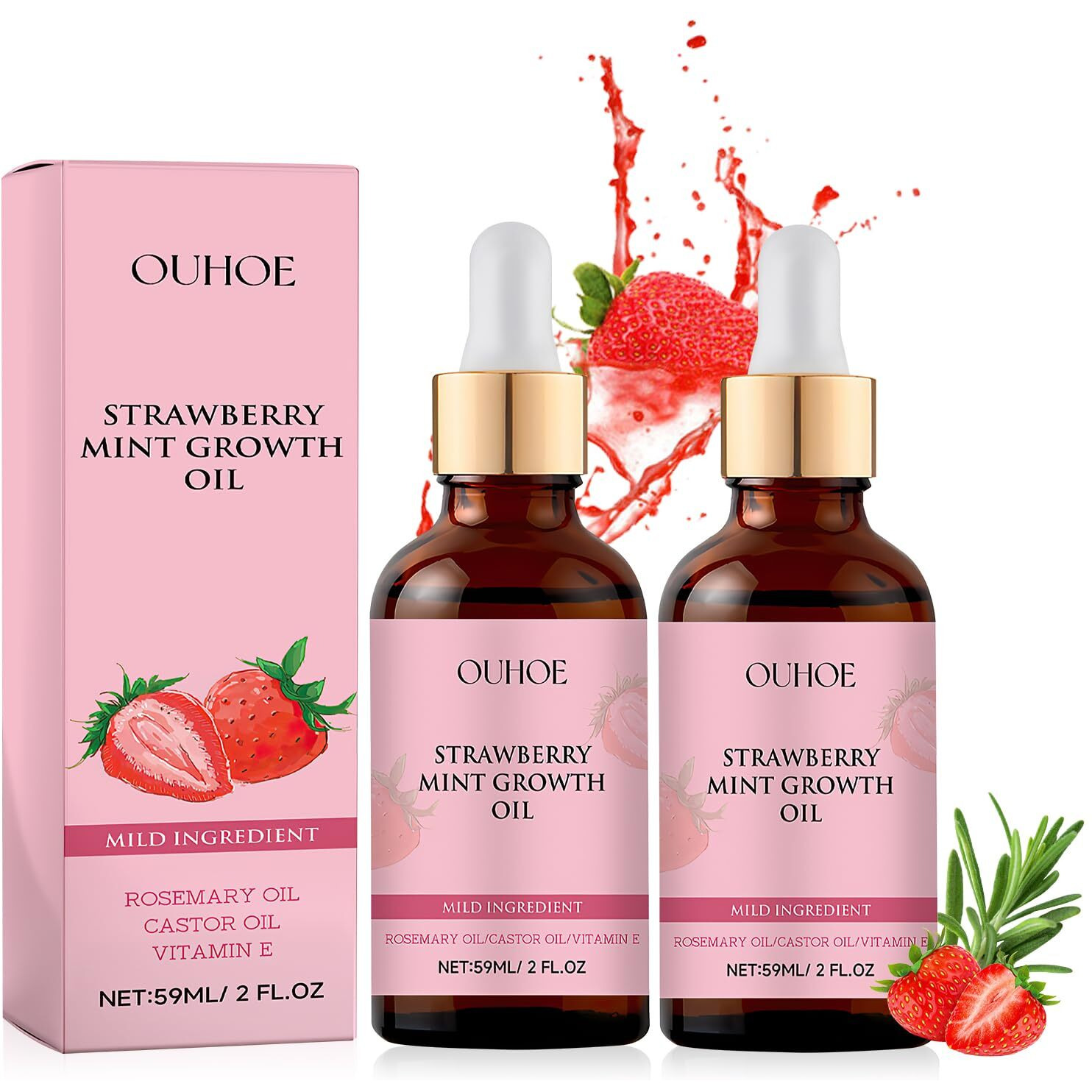 Klife 2Pcs Strawberry Mint Hair Growth Oil - Natural Essential Oil For Thin, Dry, Damaged Hair