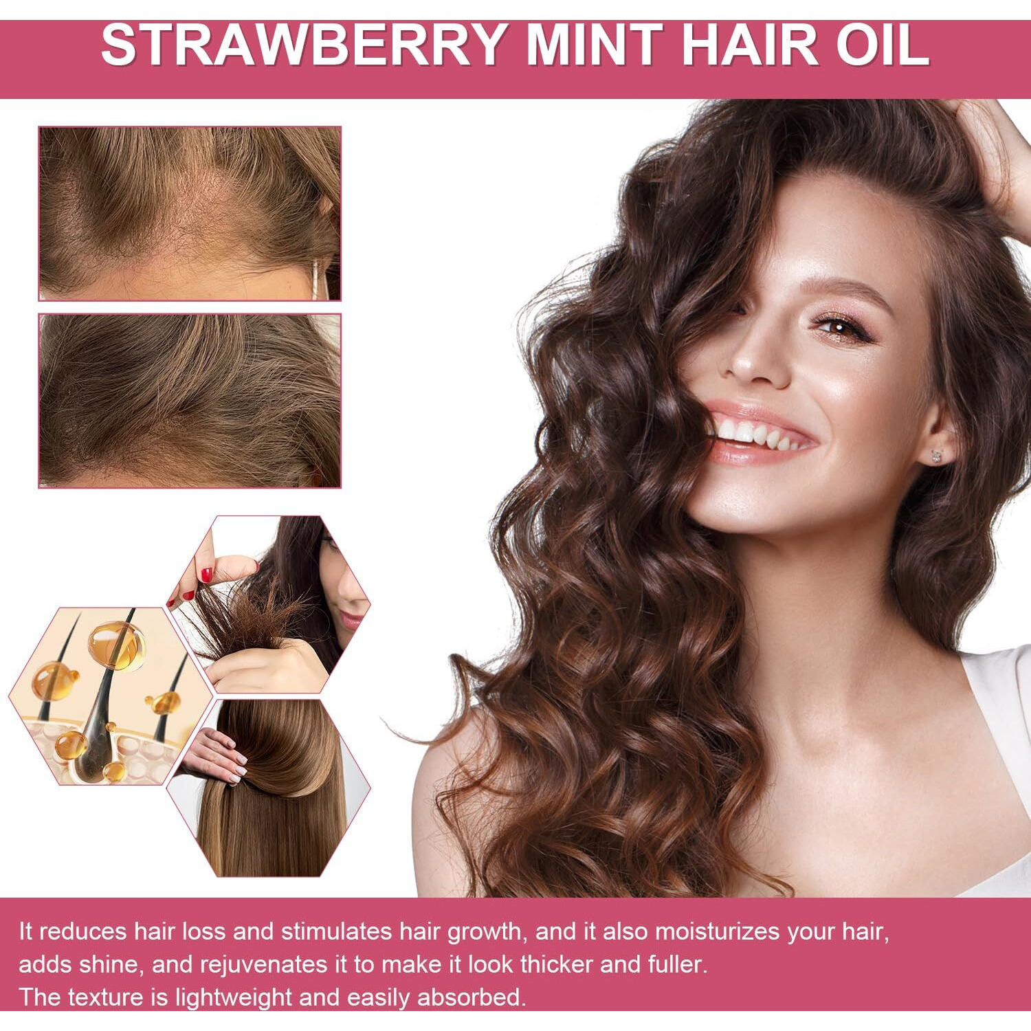 Klife 2Pcs Strawberry Mint Hair Growth Oil - Natural Essential Oil For Thin, Dry, Damaged Hair