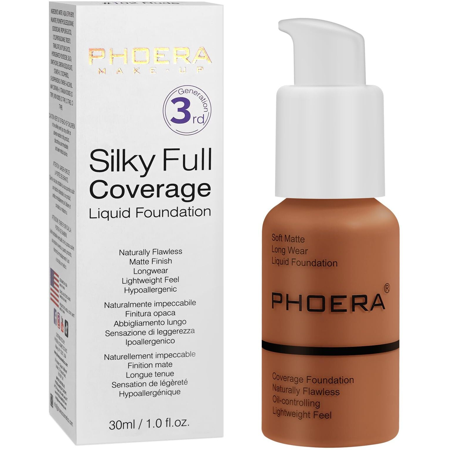 Phoera Foundation, Phoera Matte Liquid Foundation,Phoera Makeup For Women, Phoera Foundation Full Coverage Concealer, 30Ml 24Hr Matte Oil Control Concealer (109-Mocha)