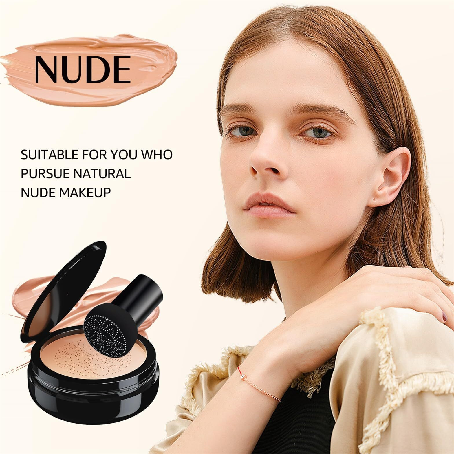 Mushroom Head Air Cushion Cc Cream Foundation Full Coverage Moisturizing Oil Control Waterproof Long-Lasting Even Skin Tone Natural Cream Foundation For Mature Skin (Nude)