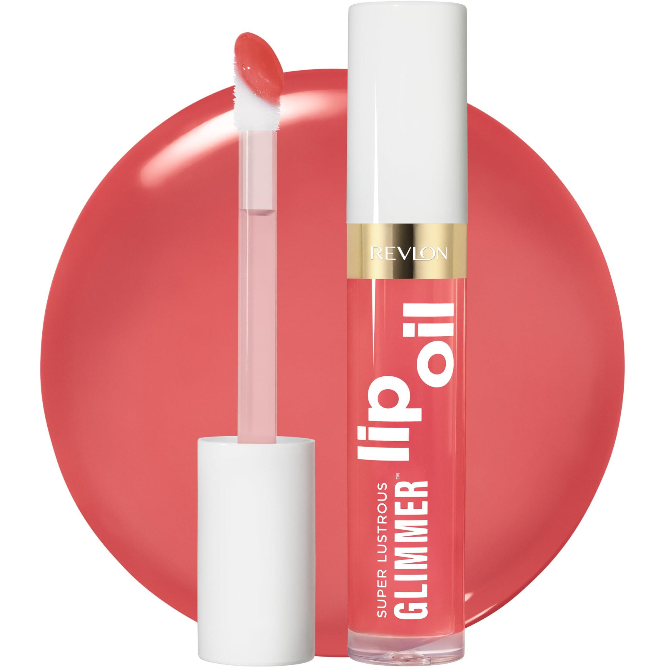 Revlon Super Lustrous Glimmer Lip Oil, Moisturizing & Tinted, Shiny Finish, Made With Plant-Based Squalane, 007 Posh Peach, 0.13 Fl Oz