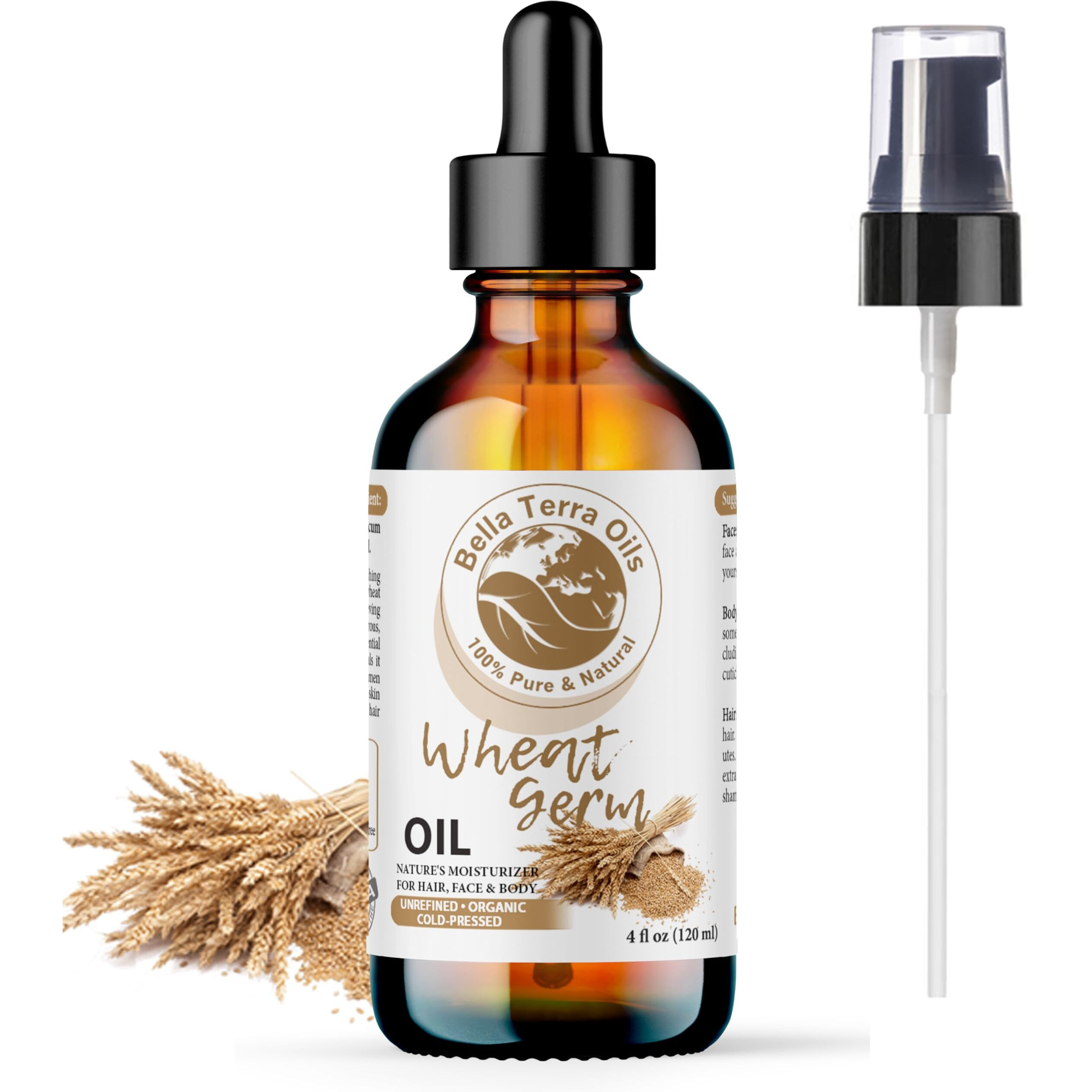 Bella Terra Oils - Organic Wheat Germ Oil 4Oz - A Symphony Of Vitamin E & C, Pure Essence Of Face Oil, Dive Into Natural Glow & Suppleness