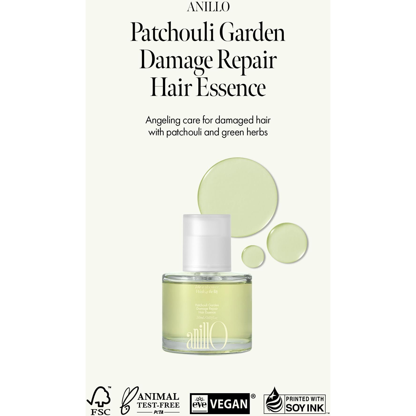 Anillo Patchouli Garden Damage Repair Hair Essence - Korean Hair Essence Oil For Damaged Hair W/Patchouli Leaf Water, Protein Complex & Amino Acids - Vegan Leave In Hair Serum (50Ml / 1.69 Fl. Oz)
