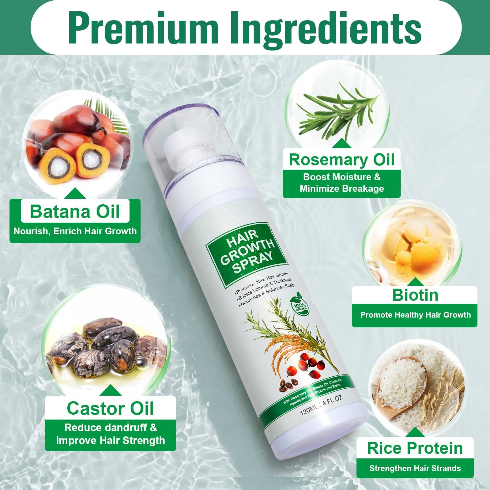 Hair Growth Serum Spray, 2 Pack Natural Hair Growth Spray With Biotin, Batana, Rosemary, And Castor Oil, Caffeine Ginseng Support Scalp Care Treatment, Thinning Hair Regrowth Thickening, Reduce Damage