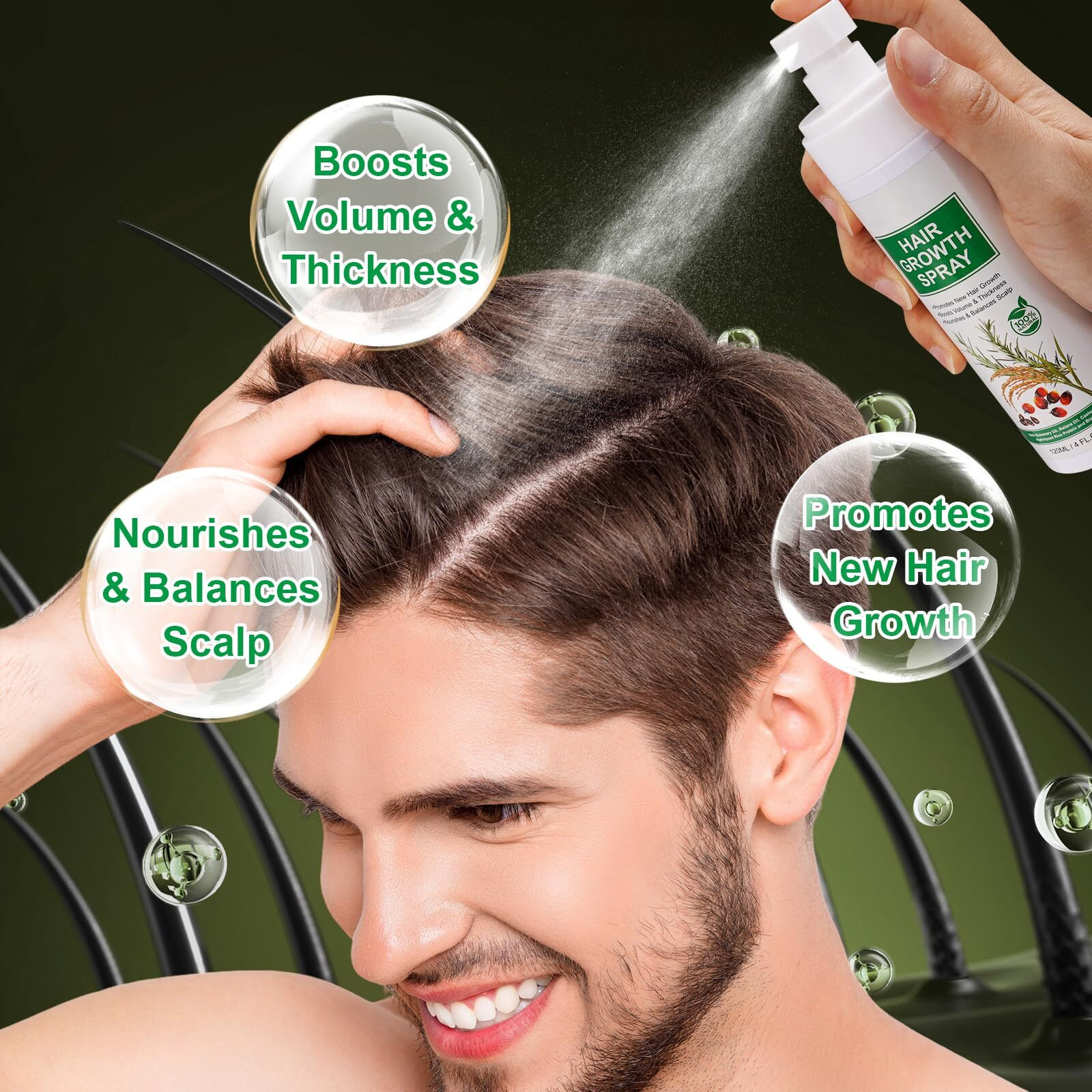 Hair Growth Serum Spray, 2 Pack Natural Hair Growth Spray With Biotin, Batana, Rosemary, And Castor Oil, Caffeine Ginseng Support Scalp Care Treatment, Thinning Hair Regrowth Thickening, Reduce Damage