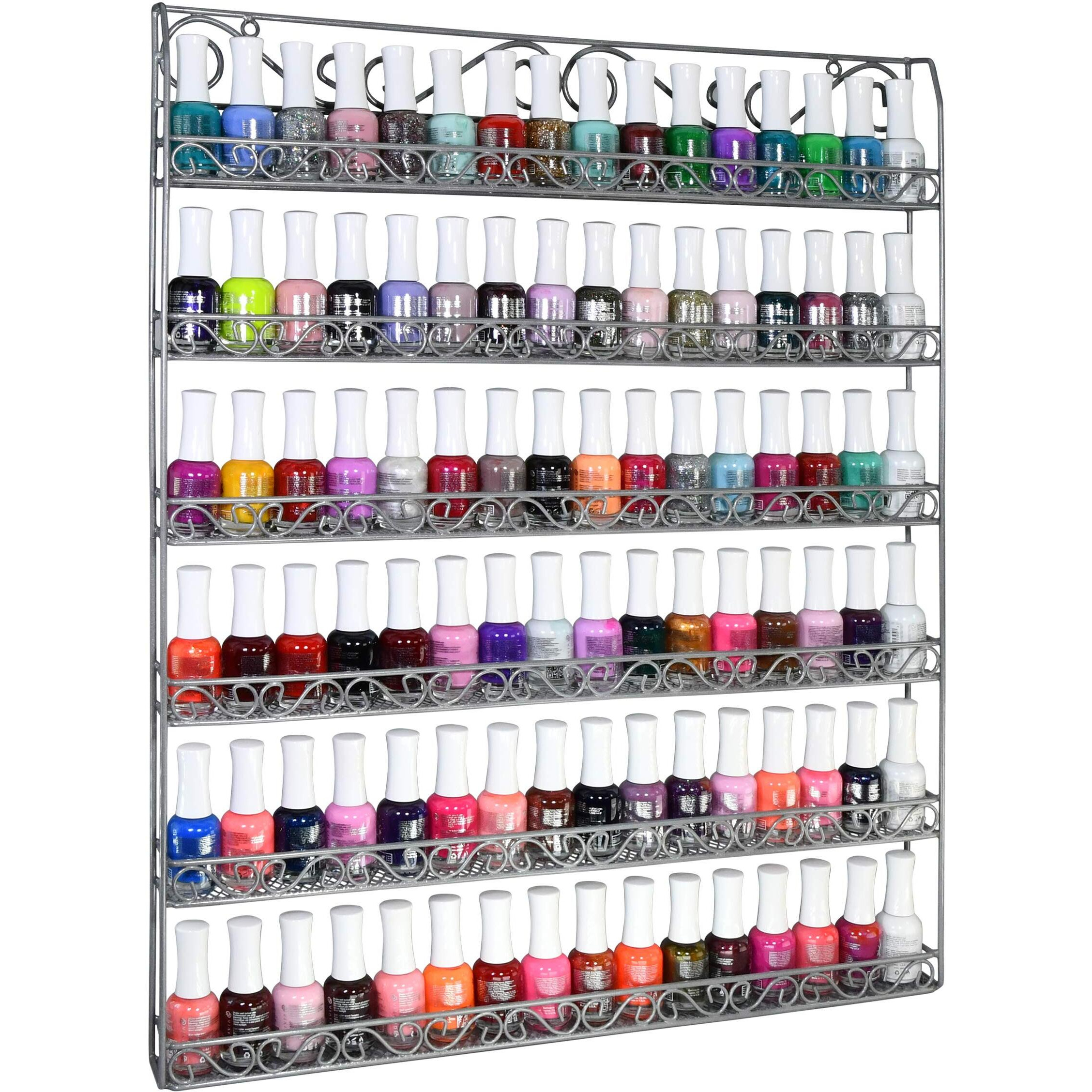 Amt Metal Nail Polish Racks For The Wall | Clear Nail Polish Display | Essential Oils Organizer | Holds Up To 108 Bottles (Silver)