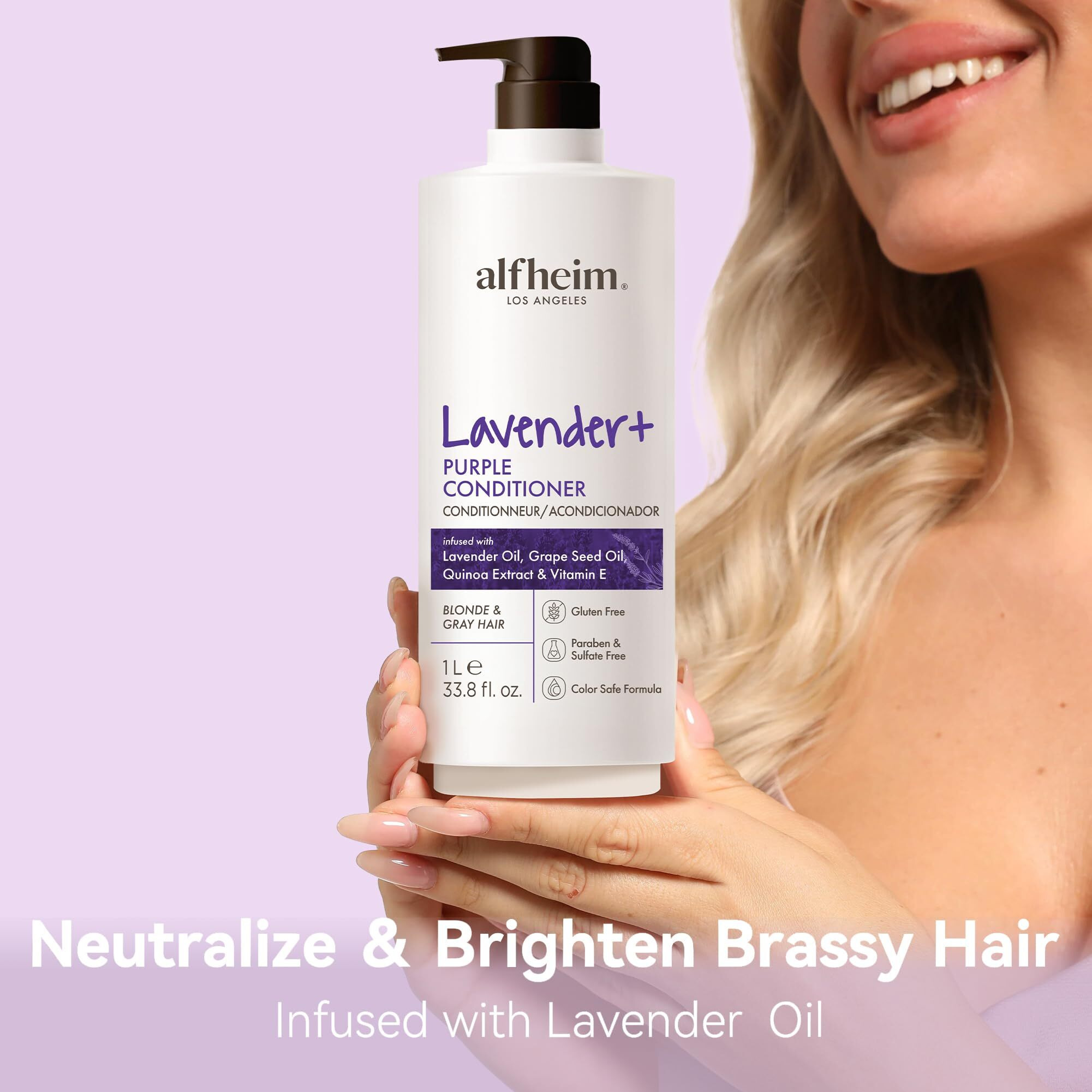 Alfheim Lavender+ Purple Conditioner | Neutralize Yellowing & Brass Tones | Sulfate-Free, Color-Safe Formula For Highlighted, Silver & Blonde Hair | Inflused With Lavender & Grape Seed Oil | 33.8 Oz