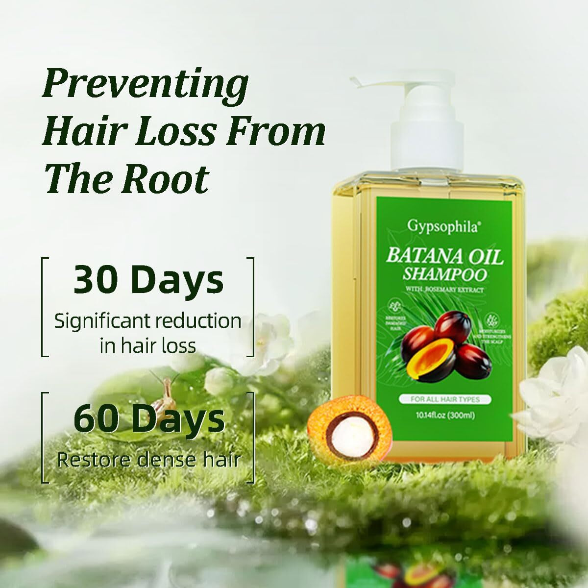 Gypsophila 2 Pack Batana Oil Shampoo For Hair Growth, Rosemary Shampoo - Nourishing & Rejuvenating For Softness & Volume, Suitable For Men & Women, Reduces Hair Loss