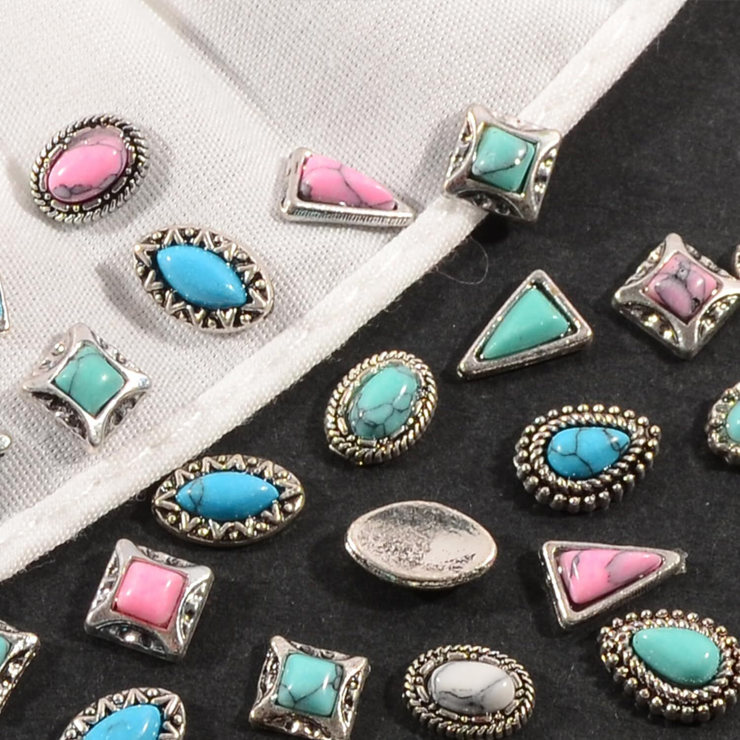 Baiyiyi 3D Mixed Pattern Vintage Alloy Charms, 30 Pcs Metal Retro Dripping Oil Marble Art Rhinestone Gems Jewels For Acrylic Nails Women Diy Decorations Craft Supplies