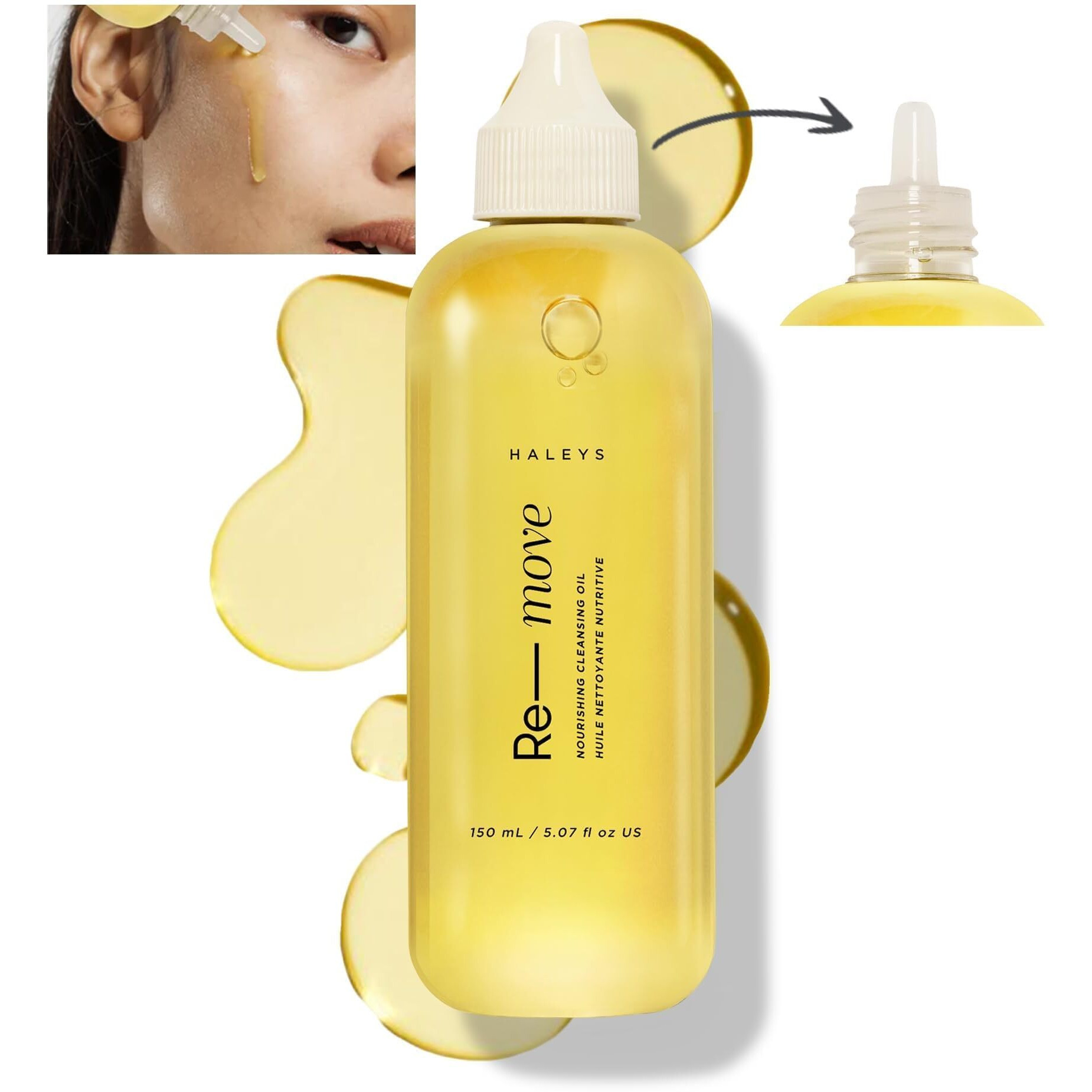 Haleys Cleansing Oil, Vegan Korean Formula, Removes Waterproof Makeup, Sunscreen, Impurities, Unclog Pores, Gentle & Nourishing Makeup Removal With Olive Oil & Vitamin E - All Skin Types (Sensitive)