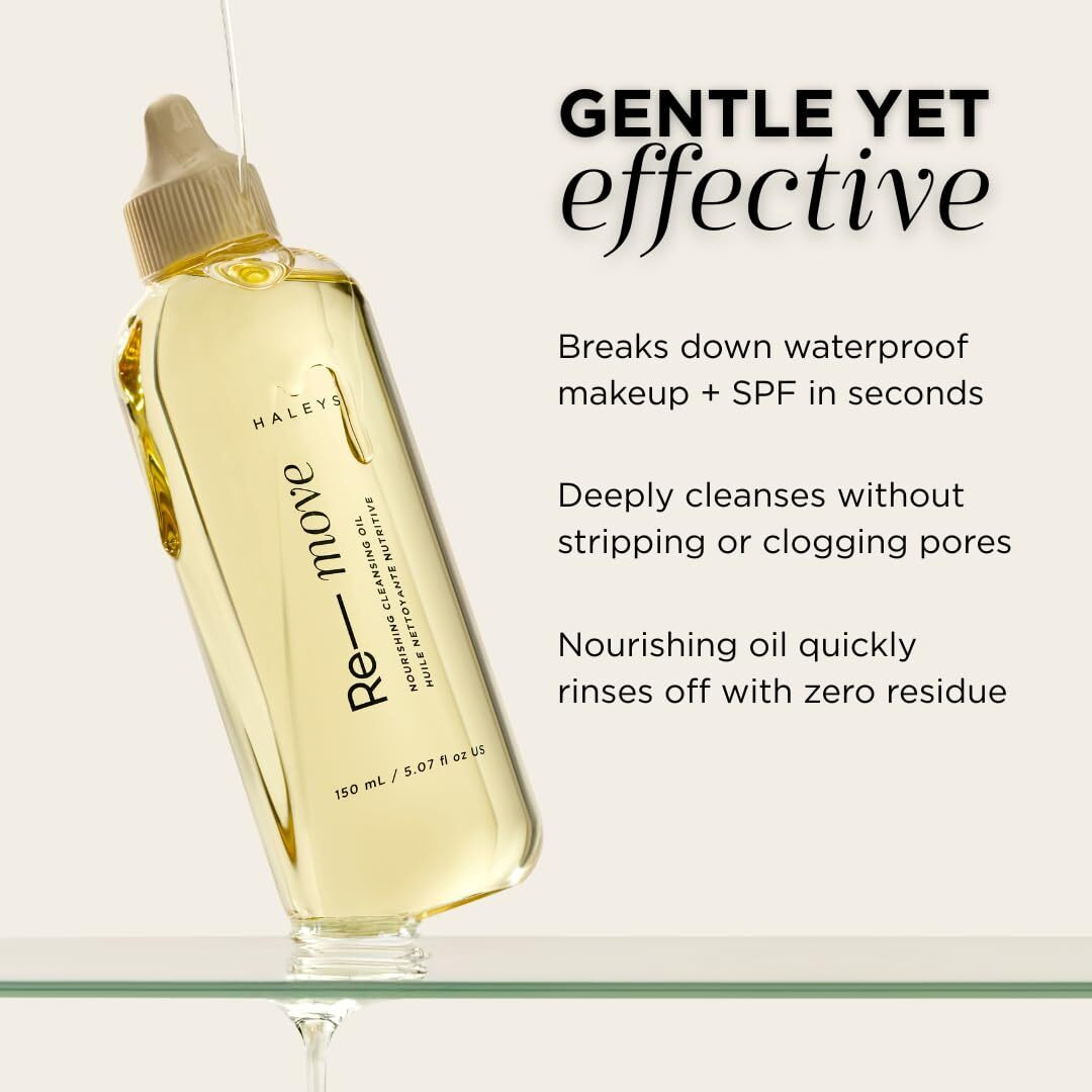 Haleys Cleansing Oil, Vegan Korean Formula, Removes Waterproof Makeup, Sunscreen, Impurities, Unclog Pores, Gentle & Nourishing Makeup Removal With Olive Oil & Vitamin E - All Skin Types (Sensitive)