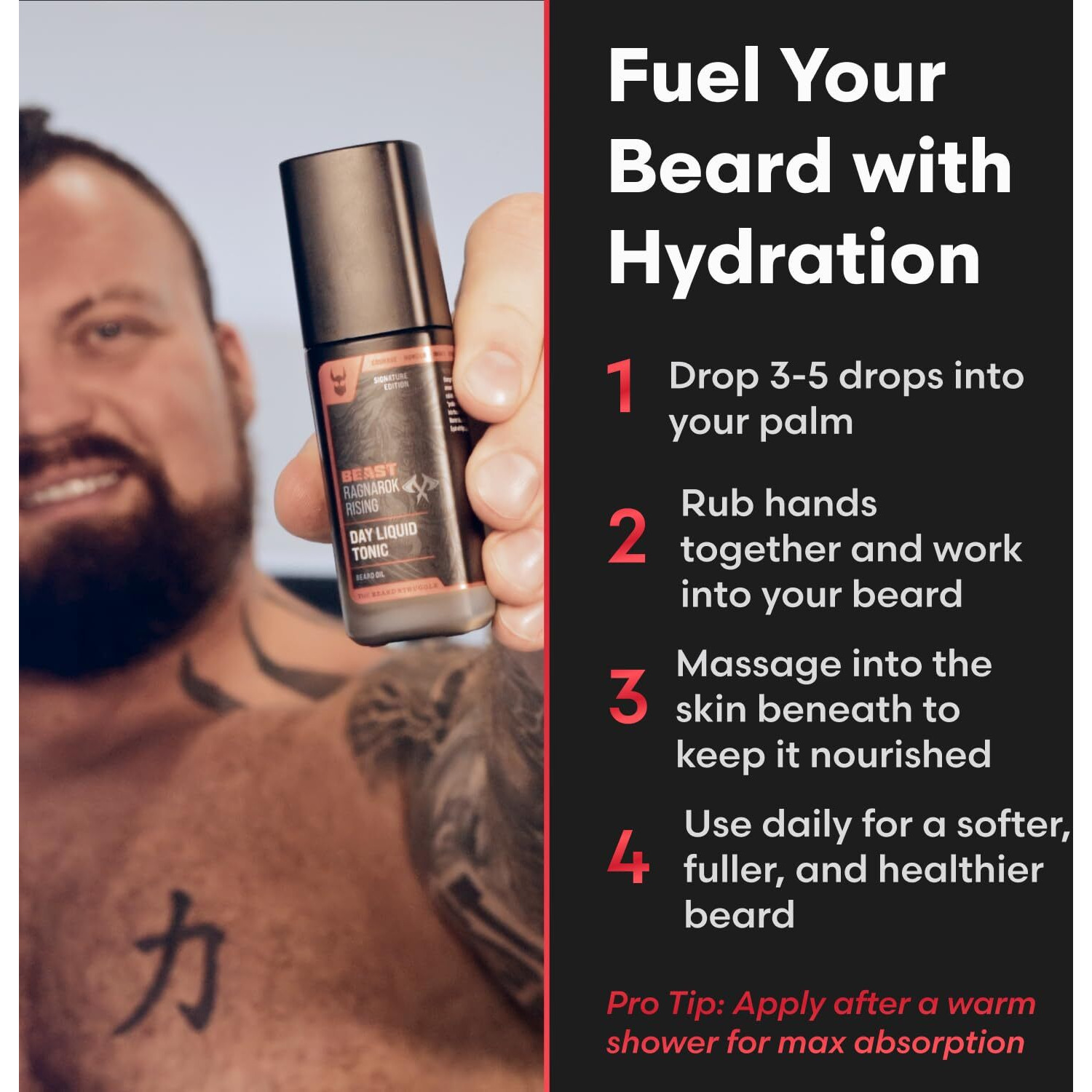 The Beard Struggle The Beast Line Beard Oil For Men Ragnarok Rising Eddie Hall Beast Line - Signature Edition - Day Liquid Tonic Beard Growth Oil - Beast Collection
