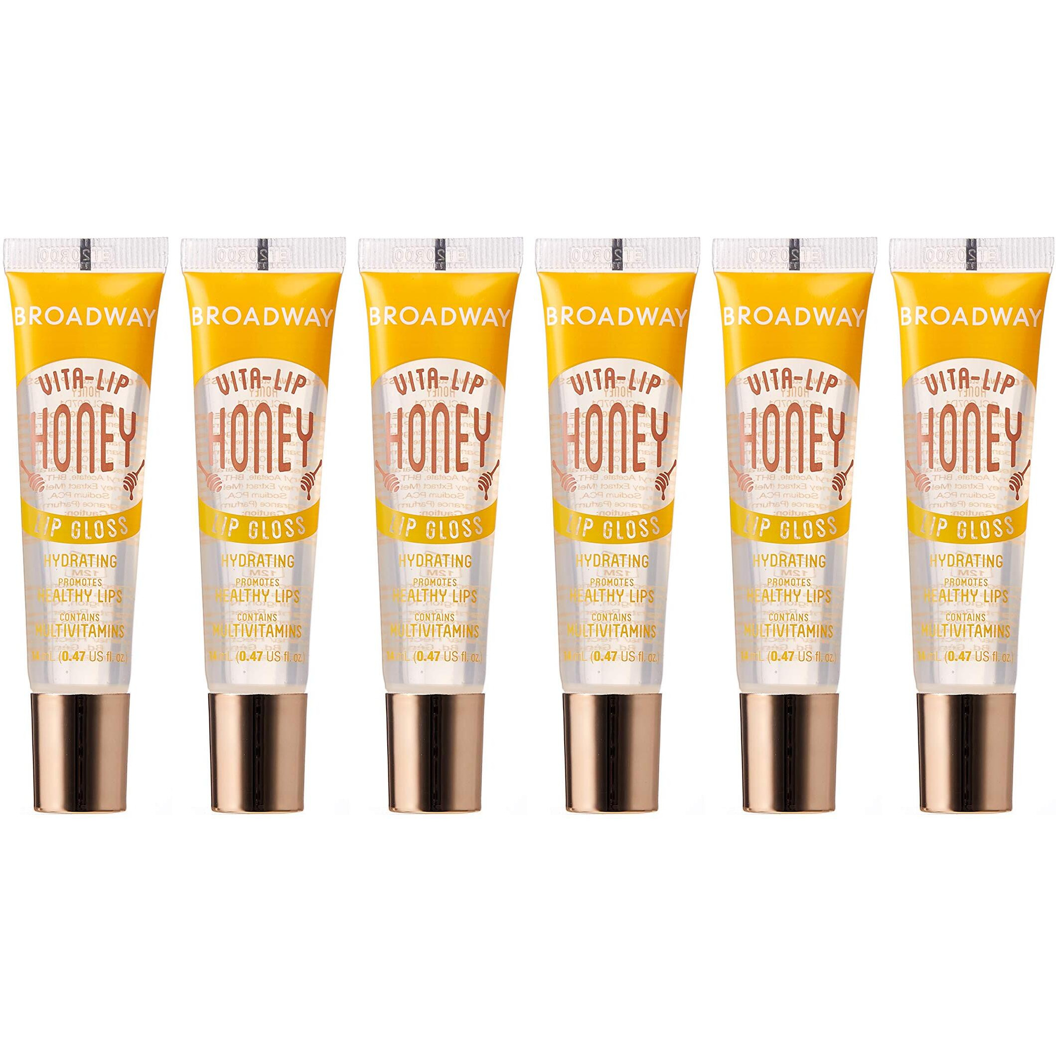 Ruby Kisses Broadway Vita-Lip Clear Lip Gloss (Honey 6 Pack), Ultra-Hydrating & Soothing Formula With Multi-Vitamin Oils, High-Shine Non-Sticky Finish, Nourishing Glossy Lip Balm For Healthy Lips