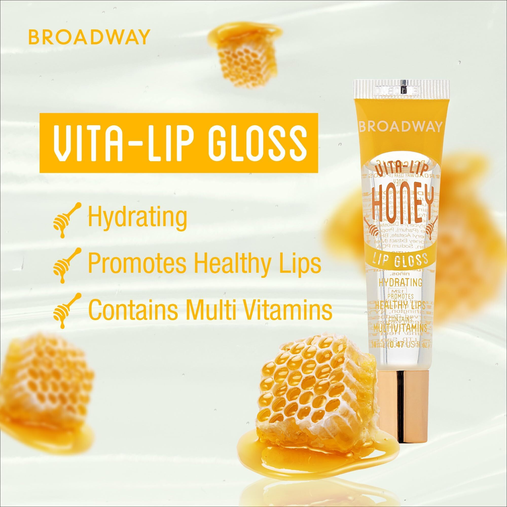 Ruby Kisses Broadway Vita-Lip Clear Lip Gloss (Honey 6 Pack), Ultra-Hydrating & Soothing Formula With Multi-Vitamin Oils, High-Shine Non-Sticky Finish, Nourishing Glossy Lip Balm For Healthy Lips